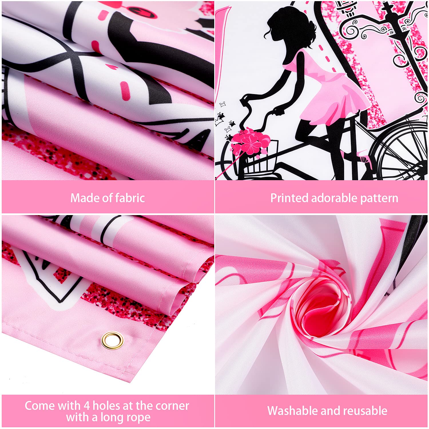 Paris Happy Birthday Backdrop - Eiffel Tower Photography Background for Paris Themed Party Decor | Sweet Pink Stripes Birthday Party Supplies | 5.9 x 3.6 ft | Perfect for Dessert Table Decorations, Baby Showers & Bridal Showers