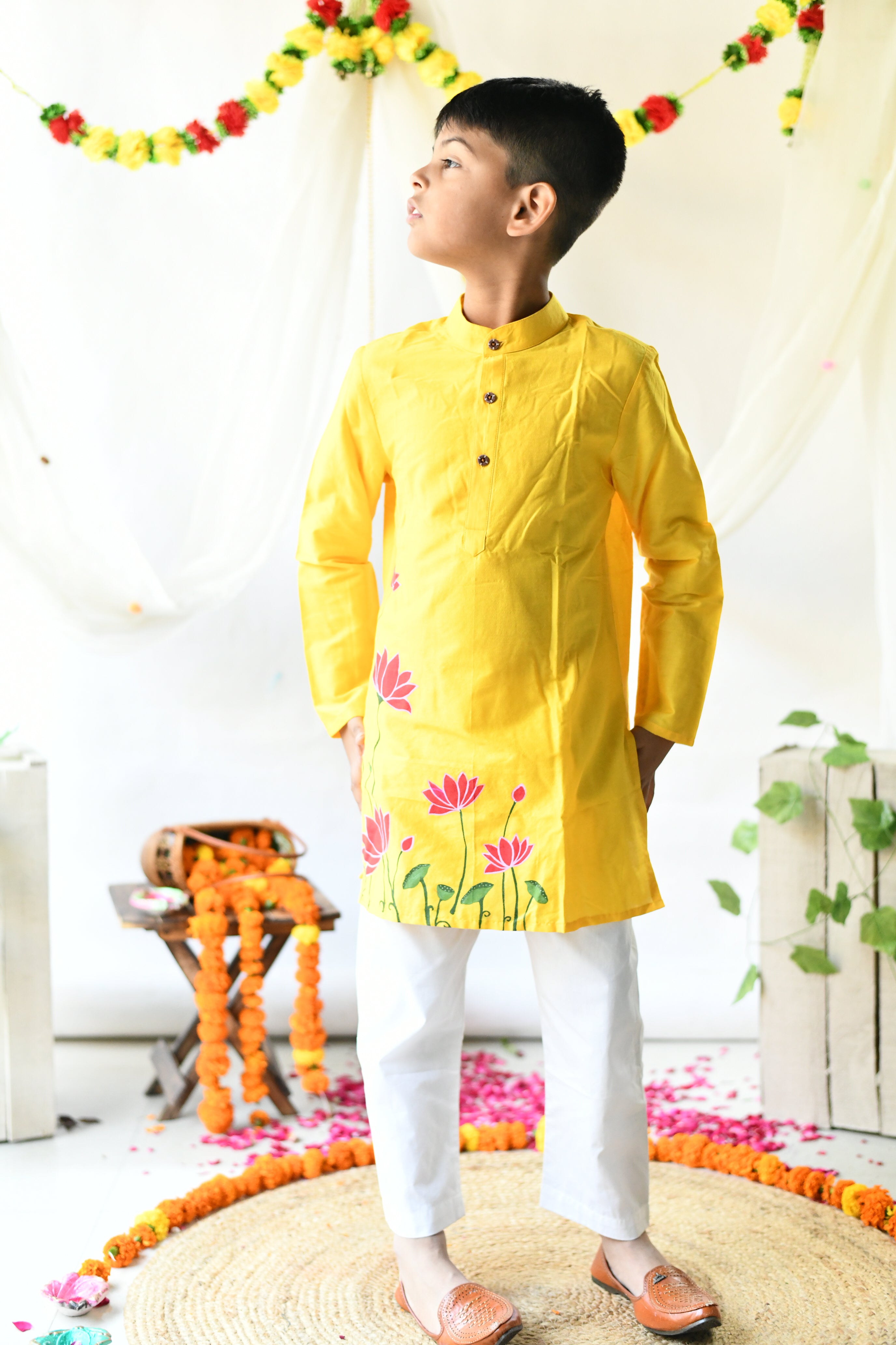 Pre Order: Yellow Pichwai Kurta Set for Women - Traditional Indian Ethnic Wear for Festivals, Weddings & Special Occasions