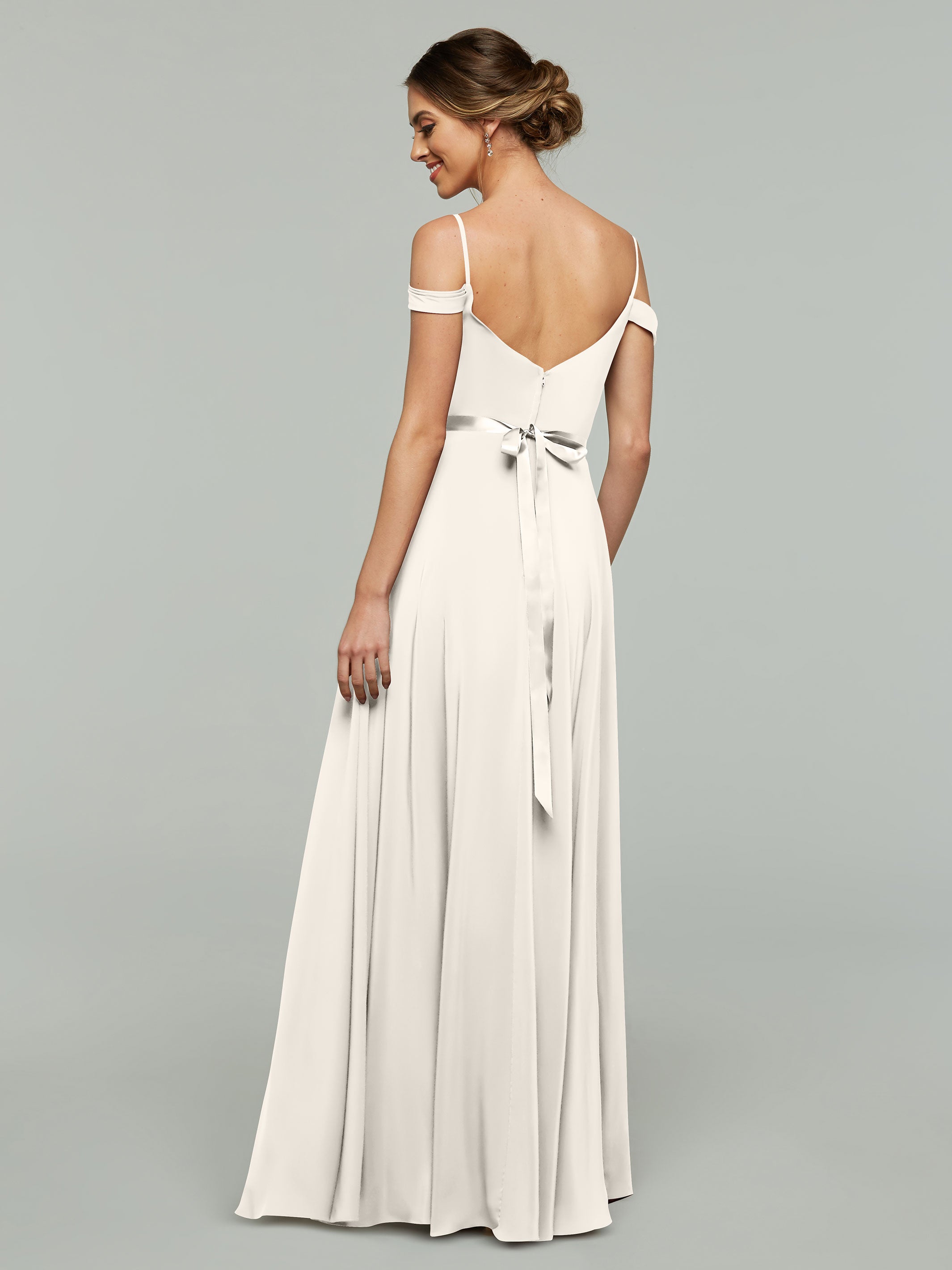 Elegant 80106 Off-The-Shoulder Stretch Chiffon A-Line Bridesmaid Dress with Sash - Perfect for Weddings, Formal Events & Special Occasions