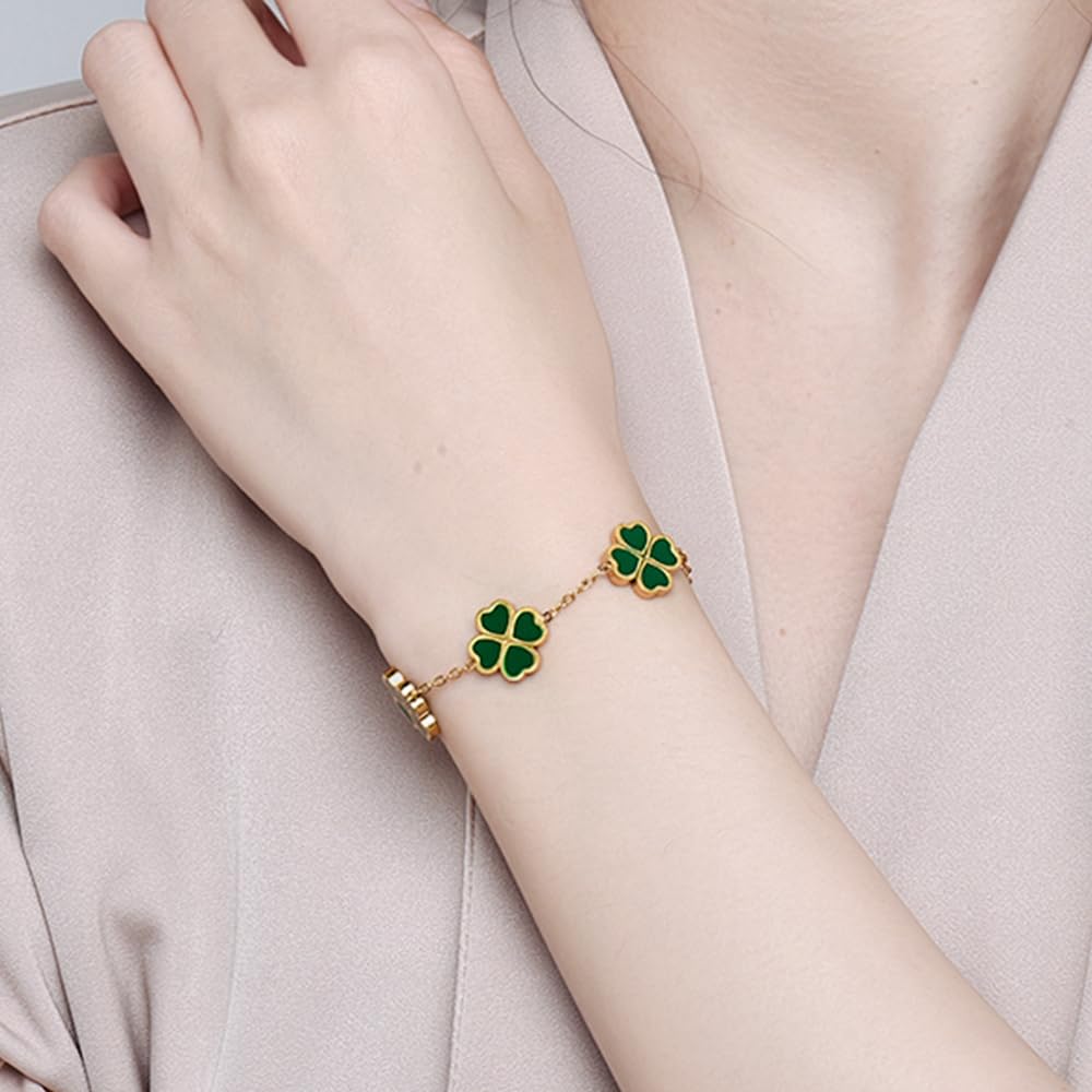 18K Gold Plated Clover Lucky Link Bracelet for Women - Trendy Four Leaf Clover Jewelry Gift for Birthday, Anniversary & Good Luck Charm | Perfect for Everyday Wear, Special Occasions & Gift Giving