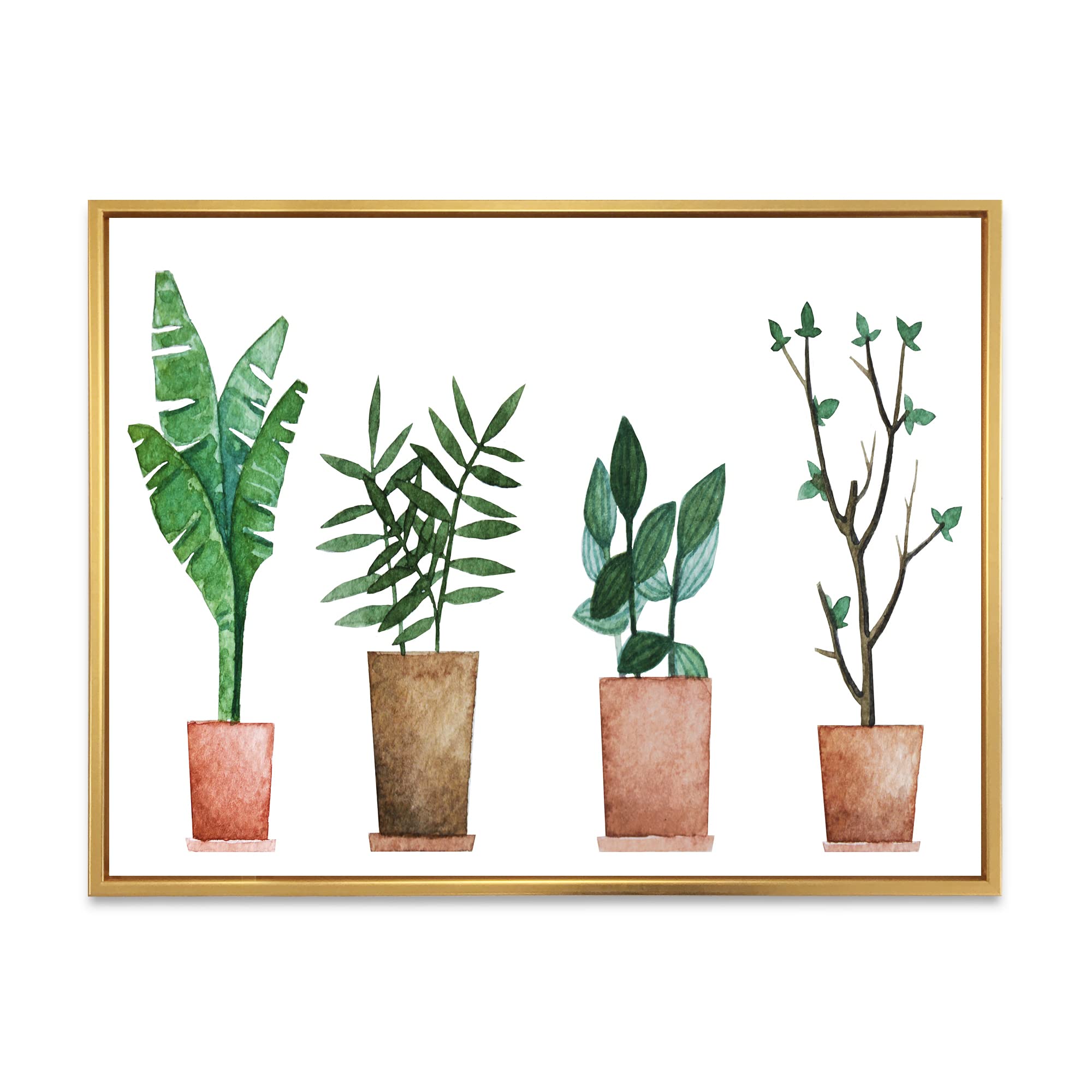 DesignQ Duo of Potted Flowers House Plants - Farmhouse Framed Canvas Wall Art Print for Home Decor, Living Room, Bedroom & Office