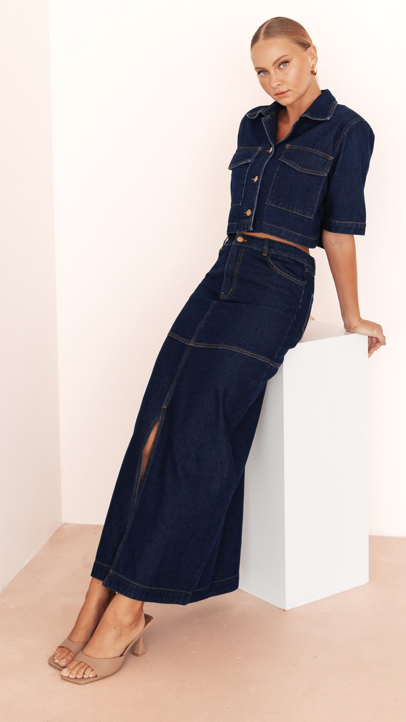 Kaili Maxi Skirt for Women - Indigo Denim Long Skirt with Side Slits | Perfect for Casual Wear, Beach Outfits, and Summer Fashion