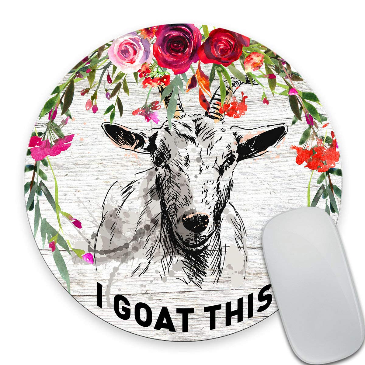 Funny Goat Quote Round Mouse Pad - Vintage Floral Computer Desk Accessory for Office Decor & Gifts | Perfect for Workstations, Home Offices & Gaming Setups