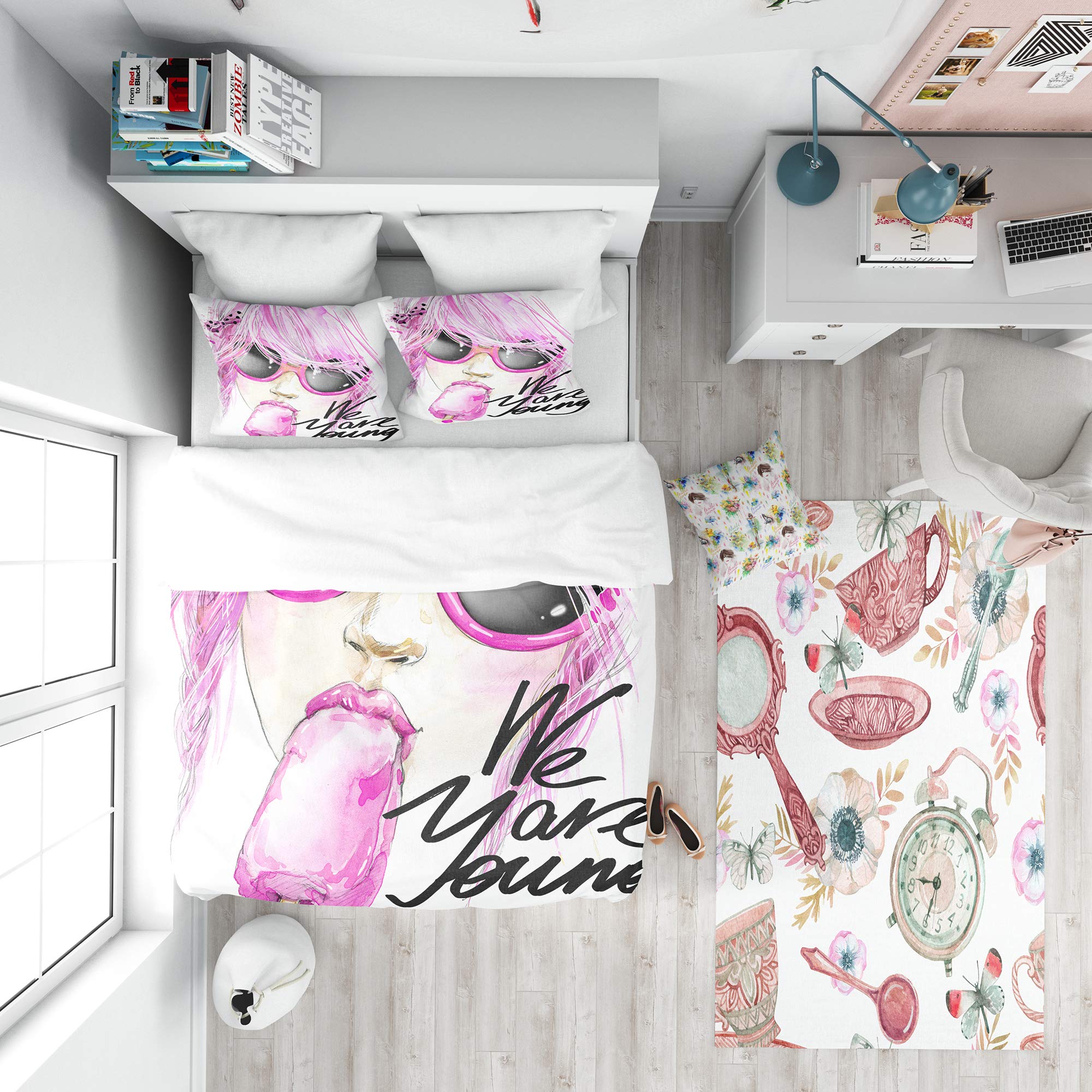 Pink Hair Don't Care Traditional Duvet Cover Set - Queen Size 3-Piece Romantic Bedding Set for All Seasons | Soft & Breathable Cotton Duvet Cover for Girls' Bedroom, Guest Room & Cozy Home Decor