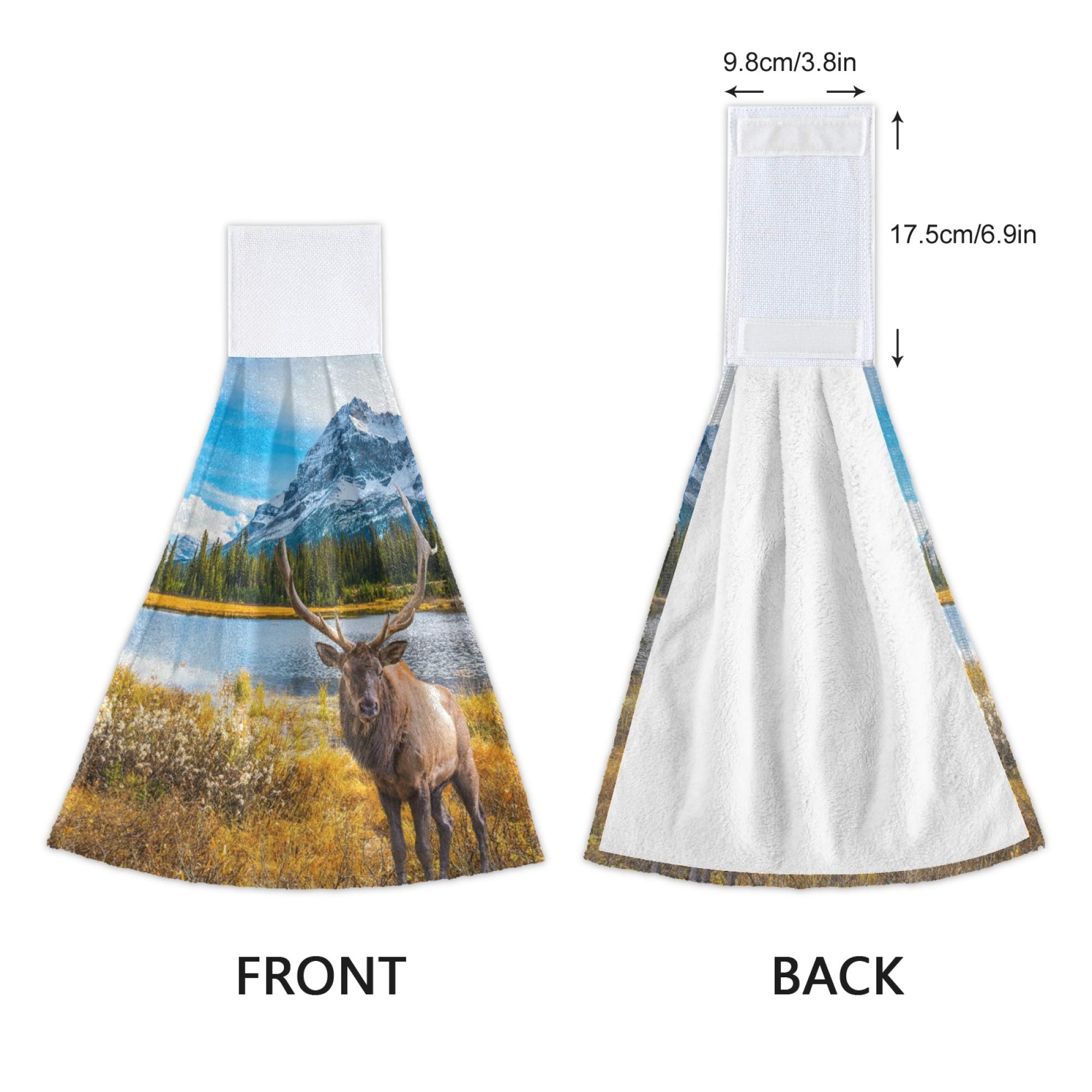 Premium Absorbent Red Deer Bull Elk Moose Autumn Forest Kitchen Hand Towels Set of 2 - Hanging Bath Towels with Hook & Loop for Kitchen, Bathroom & Cabin Decor - Perfect for Rustic Cabins, Hunting Lodges & Outdoor Enthusiasts