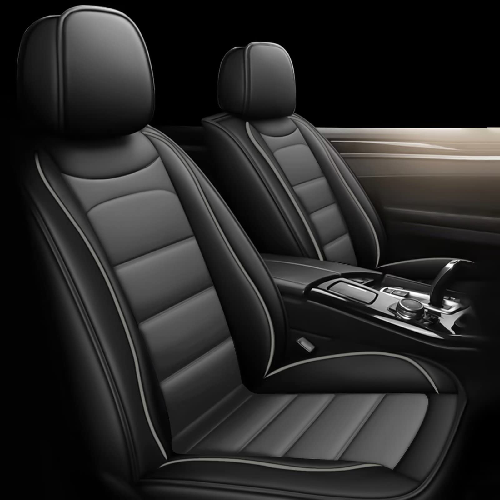 DIKSOAKR Premium Faux Leather Car Seat Covers for Infiniti Q50 2014-2023 - Airbag Compatible, Waterproof Seat Protectors (Black & Grey, 2-Piece Front Set) - Perfect for Daily Commuting, Road Trips & Protecting Your Luxury Car Interior