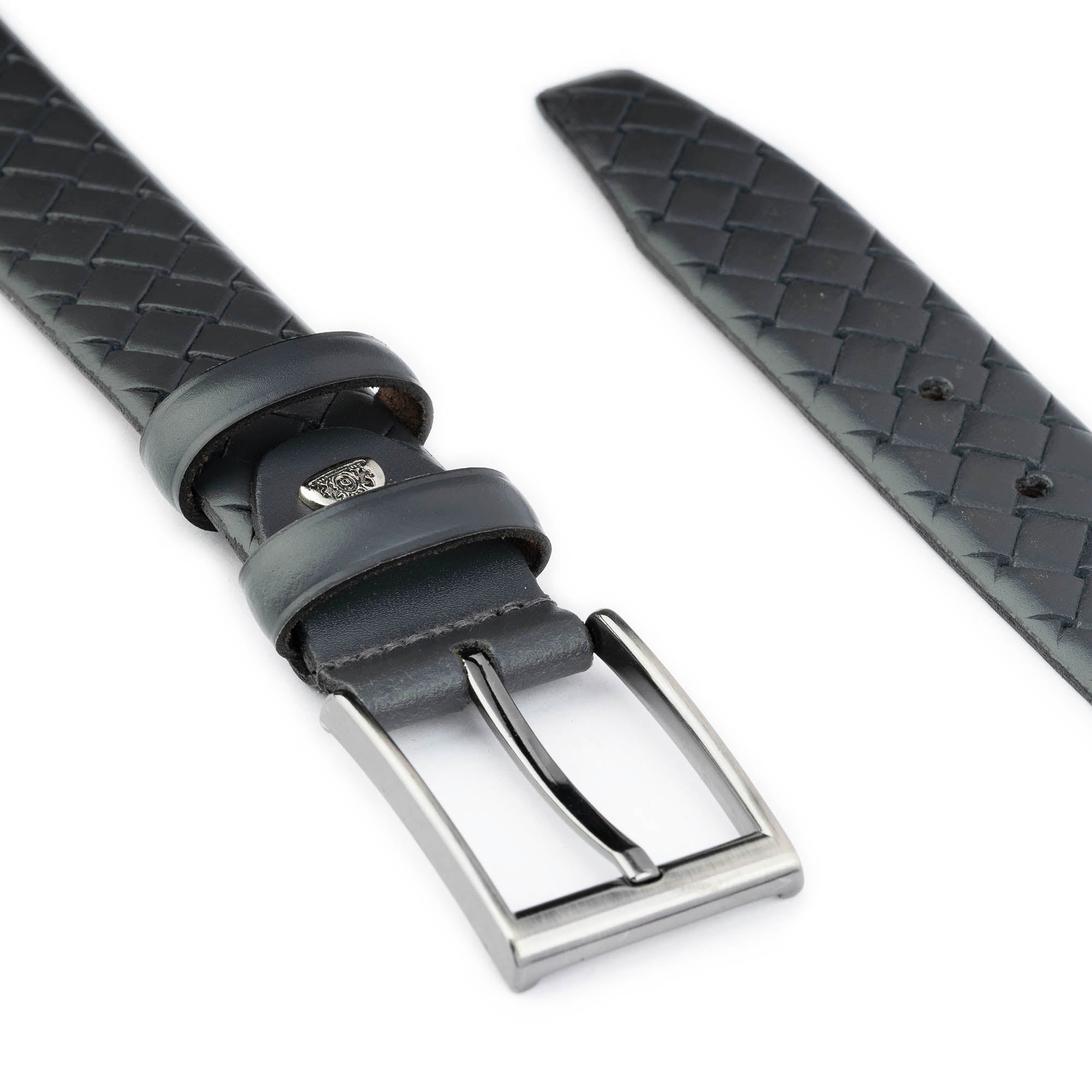 Premium Men's Genuine Leather Belt - Gray Check Embossed Design (3.5cm Width) - Durable Dress Belt for Business, Office & Formal Occasions