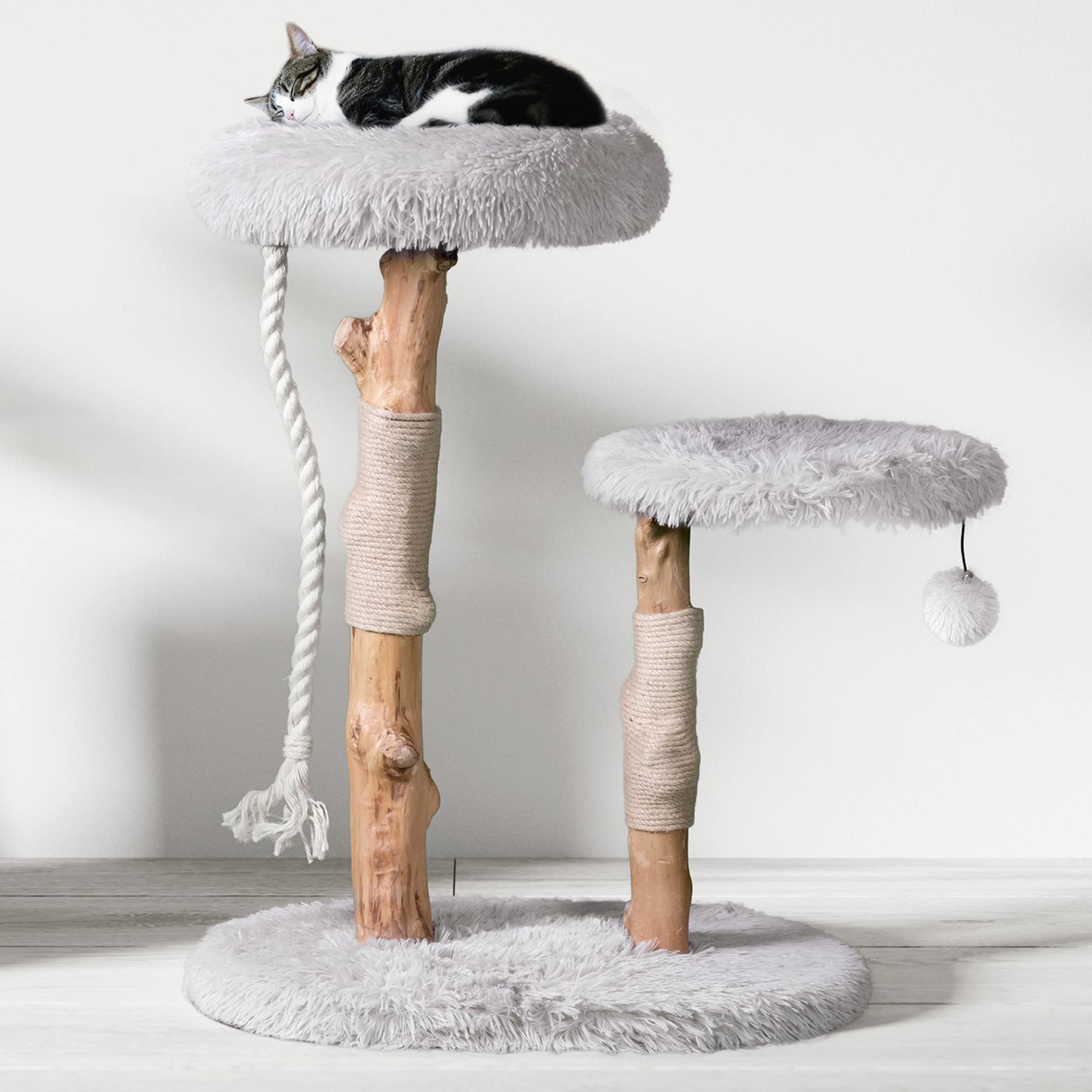 Premium MAU Modern Cat Tree Tower - Natural Wood Cat Condo & Scratching Post for Indoor Cats - Luxury Cat Furniture with Multi-Level Perches & Cozy Hideaway - Perfect for Play, Rest & Climbing - Ideal Gift for Cat Lovers