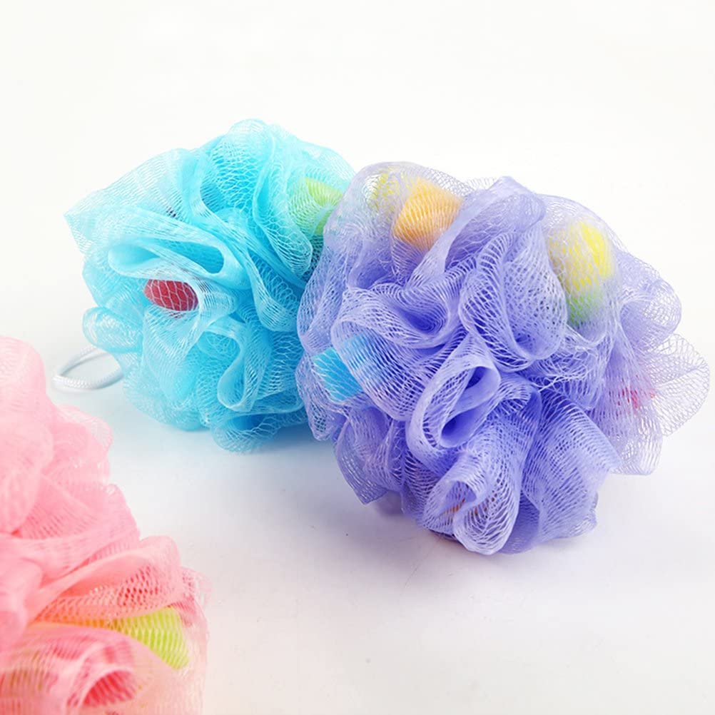 Exfoliating Loofah Bath Sponge with Soft Mesh Puffs - 2 Pack Colorful Shower Sponge Balls for Gentle Skin Cleansing & Body Scrub - Perfect for Shower, Bath, Spa & Gift Giving
