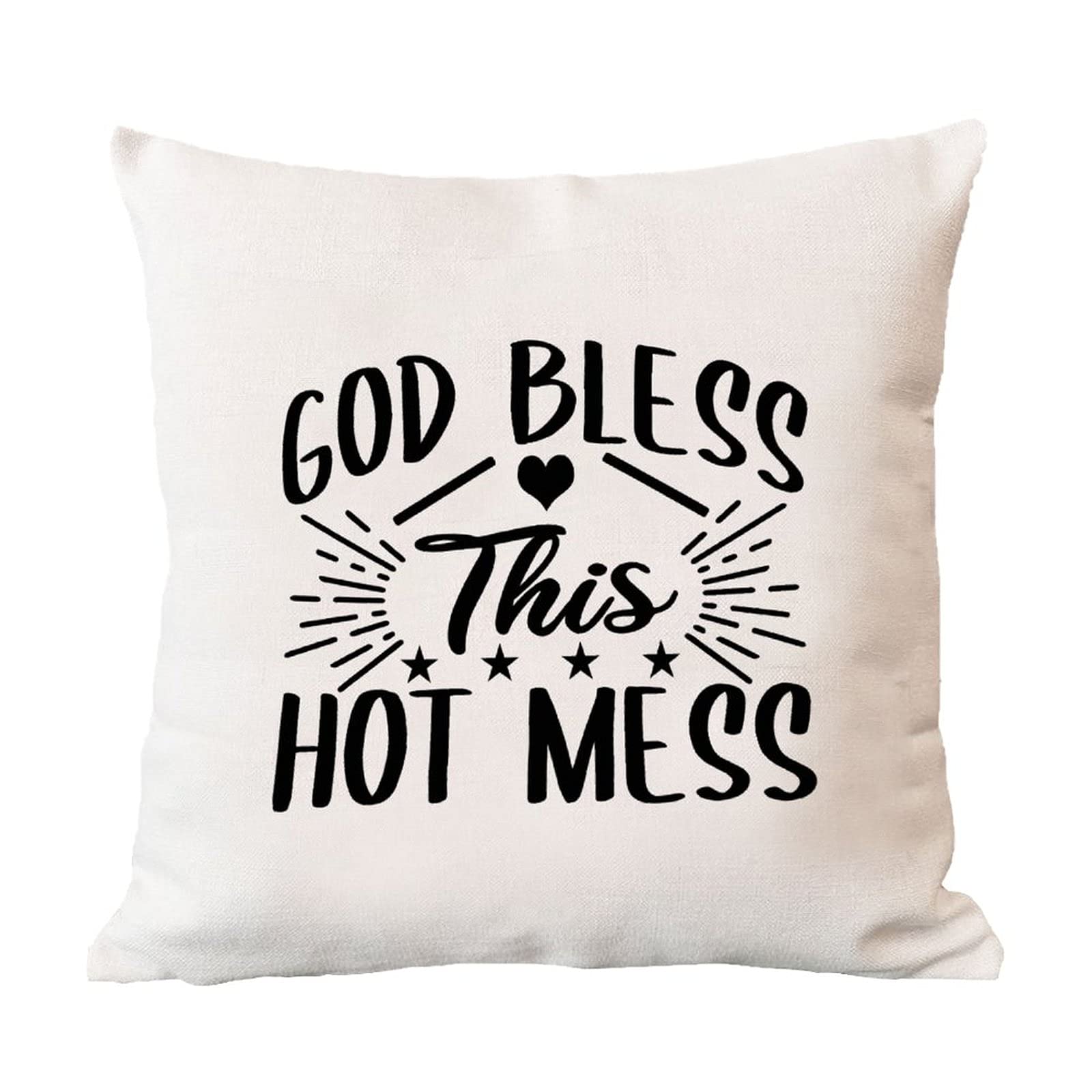 Religious Christmas Pillow Cover - Bible Quotes & God Bless This Hot Mess - Christian Home Decor for Sofa, Couch - Inspirational Gift for Holidays & Birthdays - Perfect for Cozy Winter Nights & Faith-Based Decor
