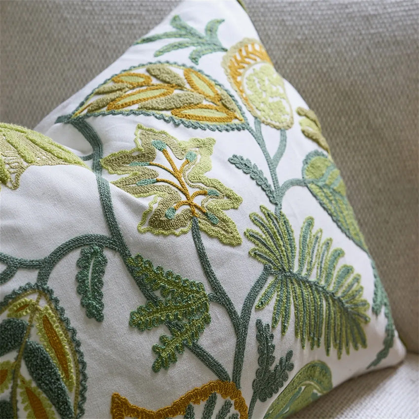 Christian Lacroix Embroidered Moss Green Decorative Throw Pillow Cover - Luxury Home Decor for Sofa, Bedroom & Living Room
