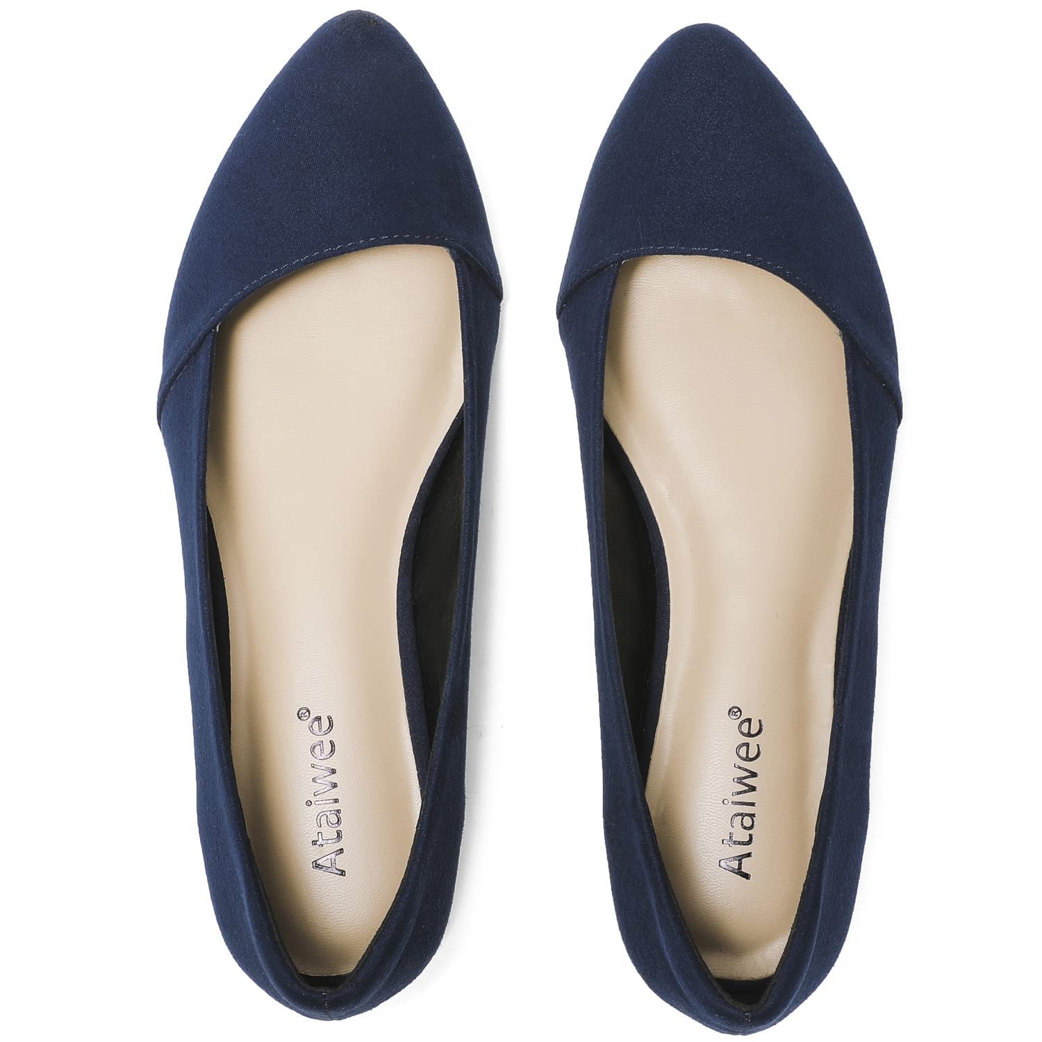 Ataiwee Women's Wide Width Flat Shoes - Classic Pointed Toe Suede Slip-On Ballet Flats for Work, Office & Casual Wear | Comfortable & Dressy Soft Sole Shoes for Women