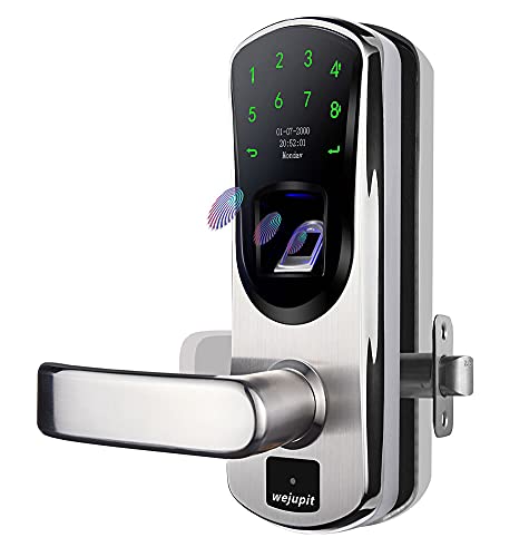 WeJupit V8 Smart Door Lock - Keyless Entry Fingerprint & Touchscreen Keypad, Stainless Steel Biometric Lock with Auto-Lock & 2FA, Spare Key Included (Left Handle) - Perfect for Homes, Apartments & Vacation Rentals