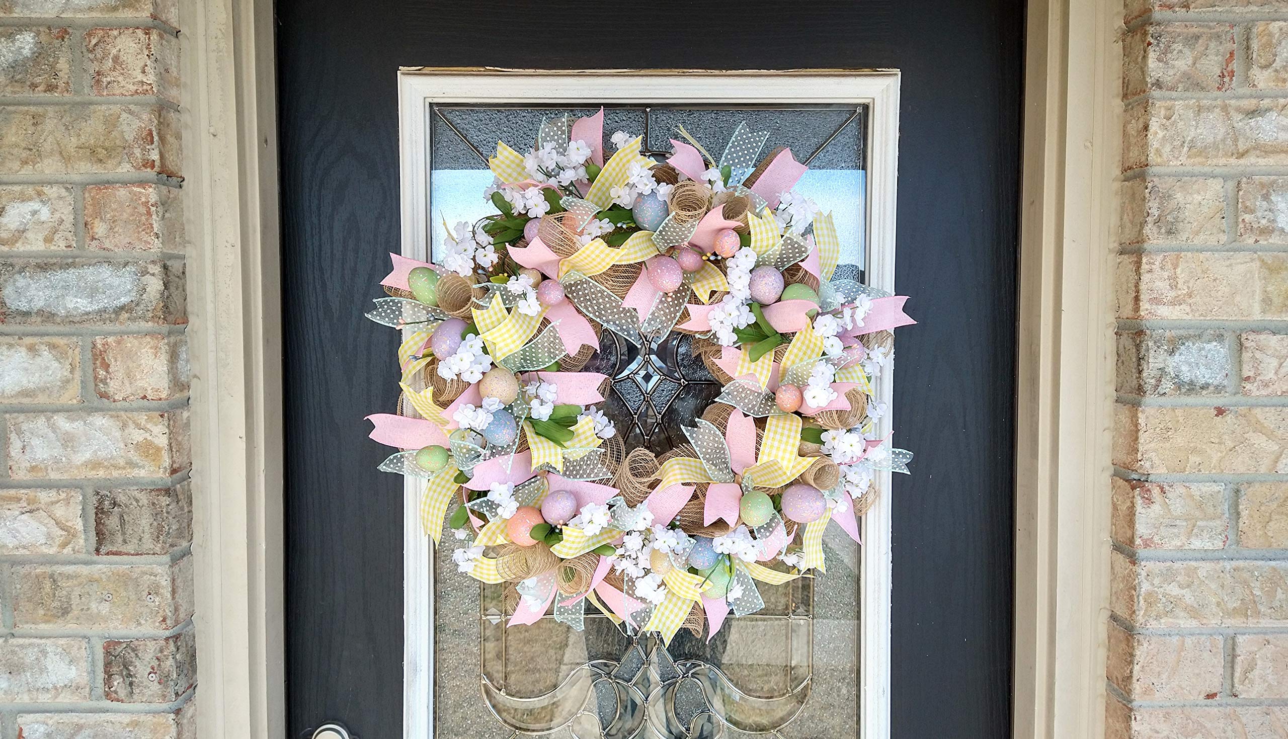 Easter Egg Spring Deco Mesh Front Door Wreath - Handmade Home Decor for Easter, Housewarming & Wedding Gifts - Perfect for Front Porch, Entryway & Seasonal Door Hangers
