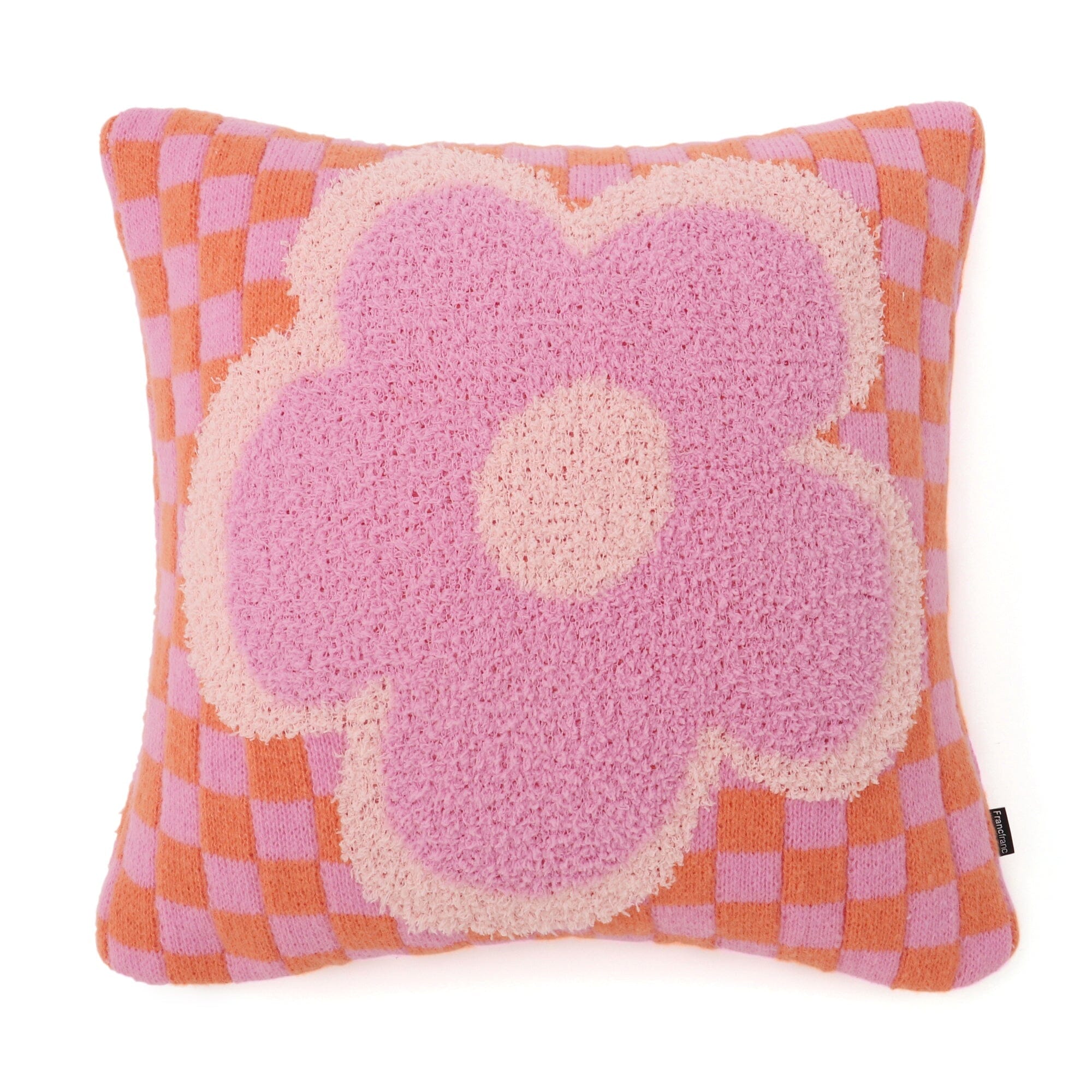 Checker Flower Cushion Cover 45x45cm - Bohemian Style Decorative Pillow Case for Sofa, Bed, Chair - Soft Cotton Square Cushion Cover for Home Decor, Living Room, Bedroom