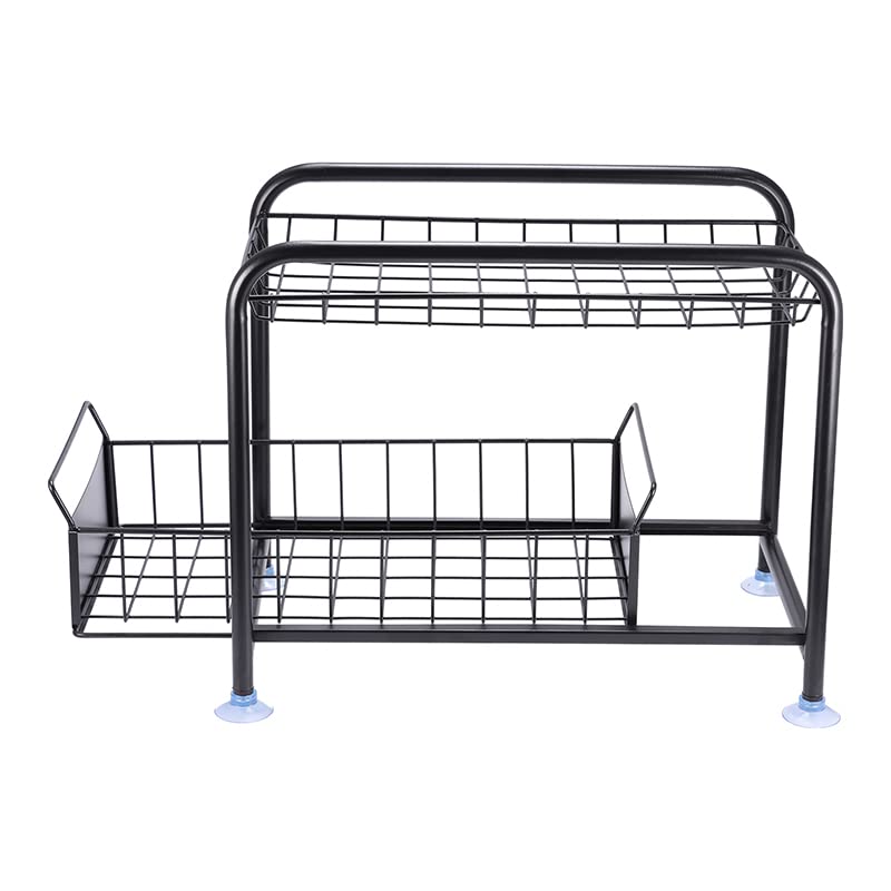 2-Tier Carbon Steel Spice Rack Organizer - Rust-Resistant Kitchen & Bathroom Storage for Seasonings, Shampoo, Body Wash - Perfect for Countertop, Pantry & Shower Organization