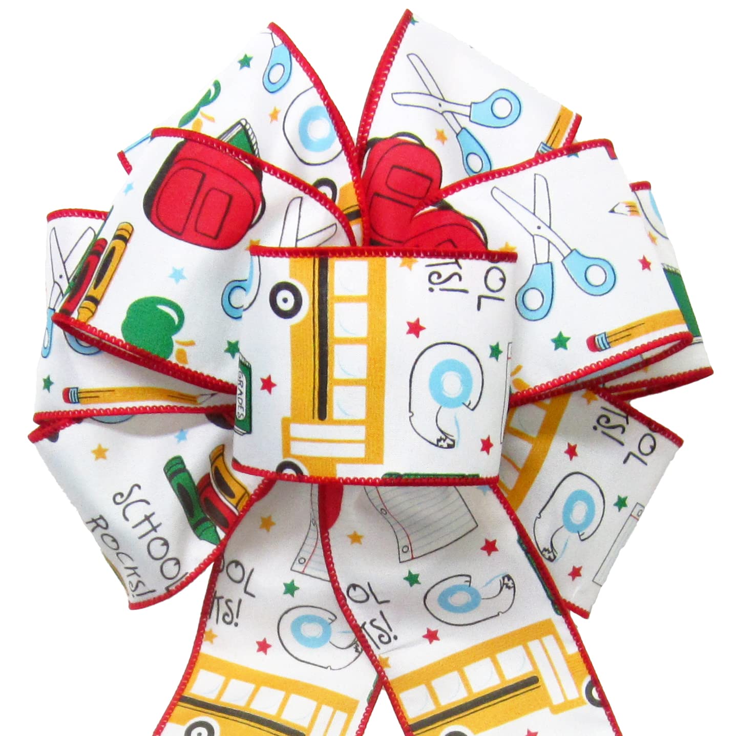 8 Inch School Days Wreath Bows by Alpine Holiday Bows - Wired Back to School Decorations for Wreaths, Lanterns, Signs - Perfect Teacher Appreciation Gifts & Classroom Crafts - Decorative Bows for Home, School & Office Decor