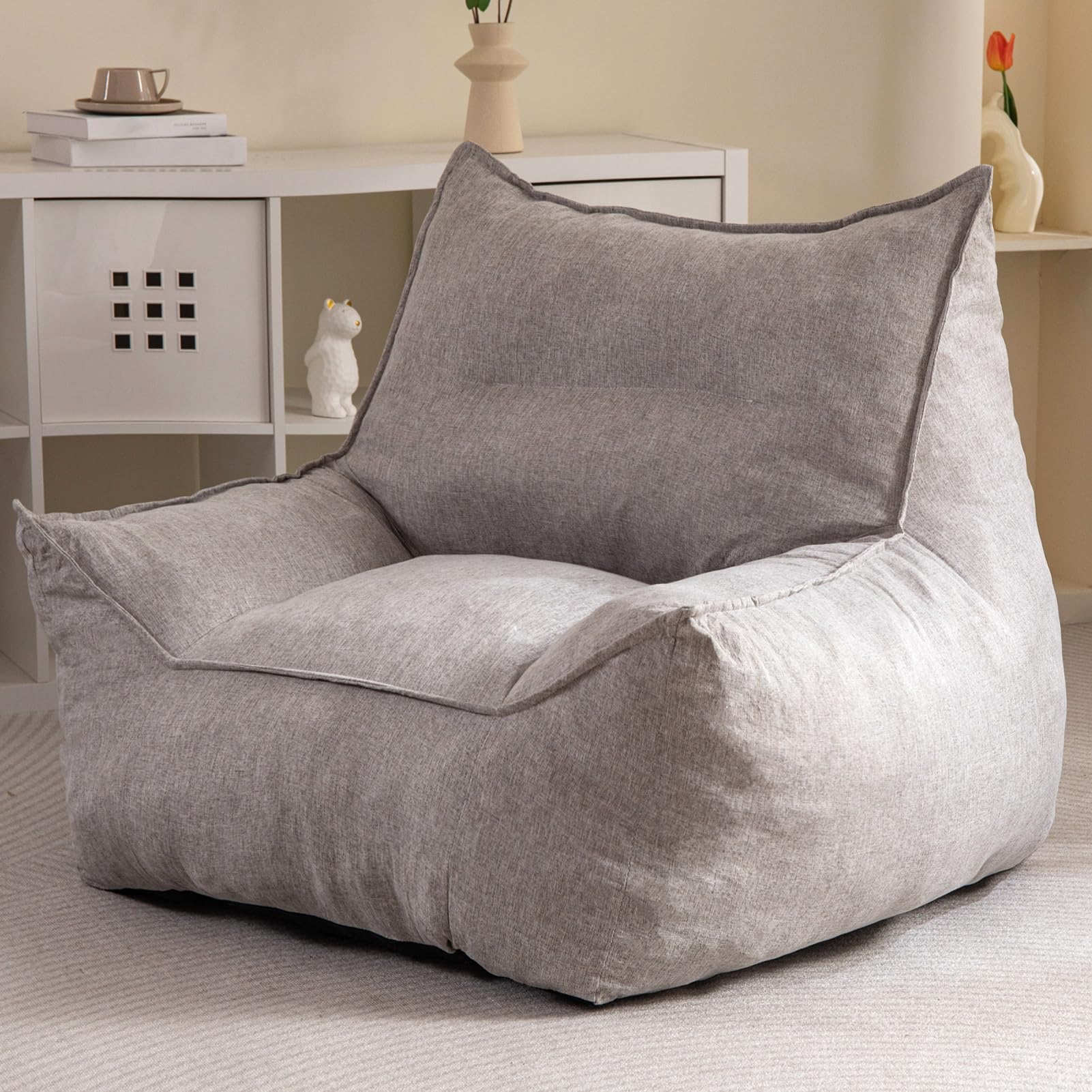 MAXYOYO Extra Large Bean Bag Chair with Armrests - Oversized Memory Foam Bean Bag Sofa for Adults & Teens, Grey - Perfect for Living Room, Bedroom, Game Room & Dorm Relaxation