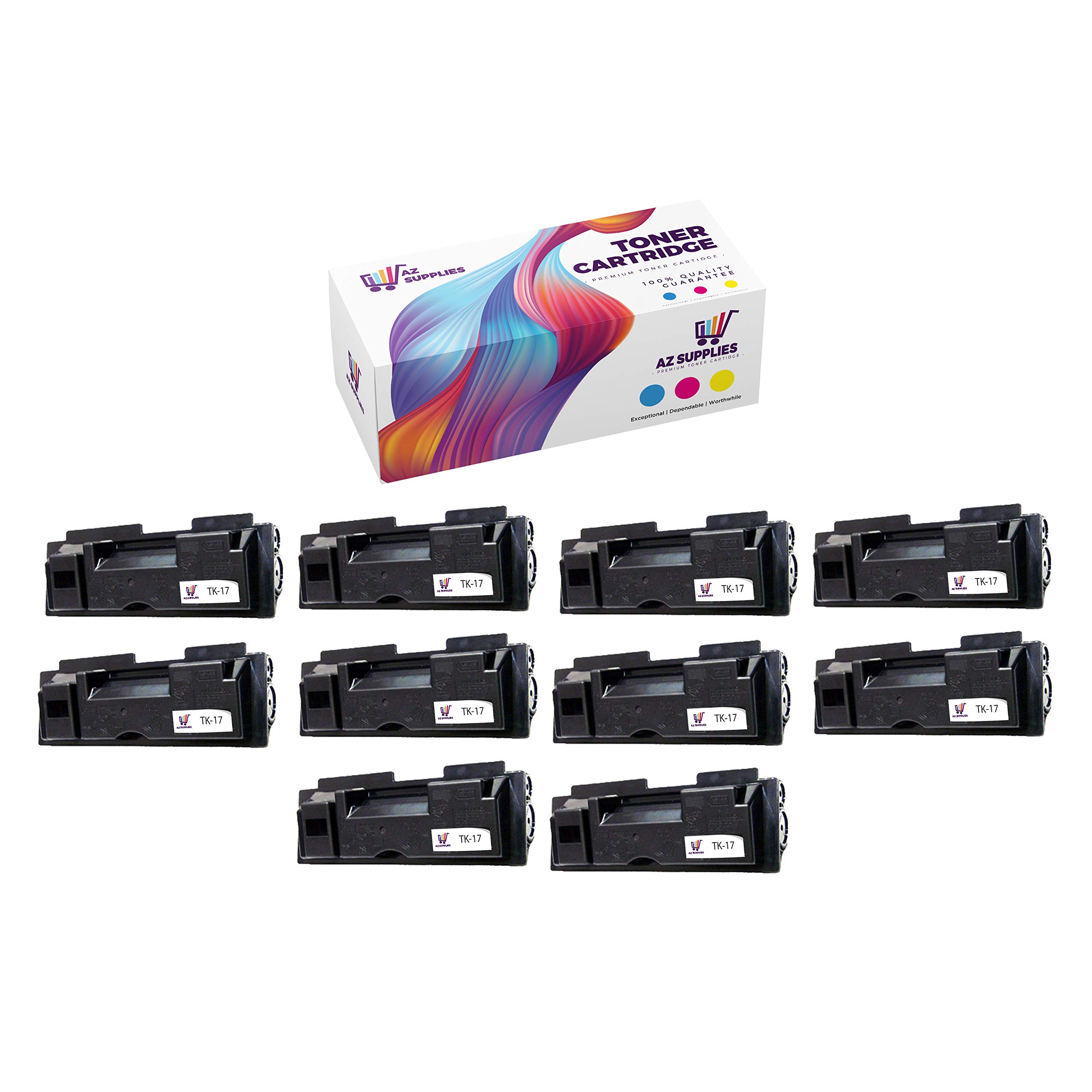AZ Supplies Compatible Toner Cartridge Replacement for Kyocera-Mita TK-17 FA-1000 FS-1000 FS-1000+ FS-1010 FS-1010N FS-1050 - High Yield Black Toner (10 Pack) - Perfect for Office Printing, Home Use & Small Businesses