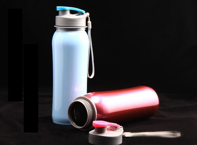800ml Single Wall 304 Stainless Steel Sports Water Bottle - BPA Free Spring Lid with Portable Rope - Ideal for Hiking, Gym & Outdoor Activities