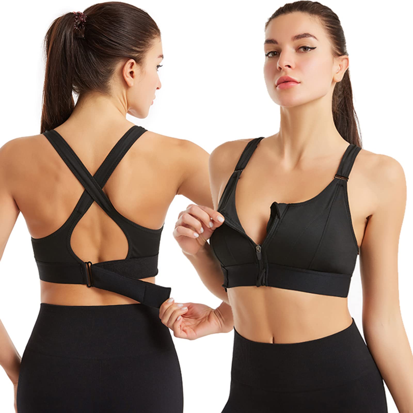 High Support Front Zip Sports Bra for Women - Adjustable Plus Size Workout Top, Sexy Supportive Yoga Bra for Running, Gym & Active Lifestyle