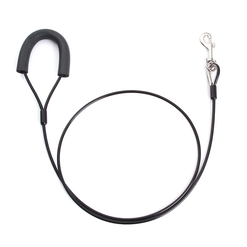 AMOFY 5ft Heavy Duty Dog Tie Out Cable Leash - Coated Steel Cable with Soft Padded Handle - Secure Outdoor Tether for Medium Dogs (Black) - Perfect for Backyard, Camping & Patio Use