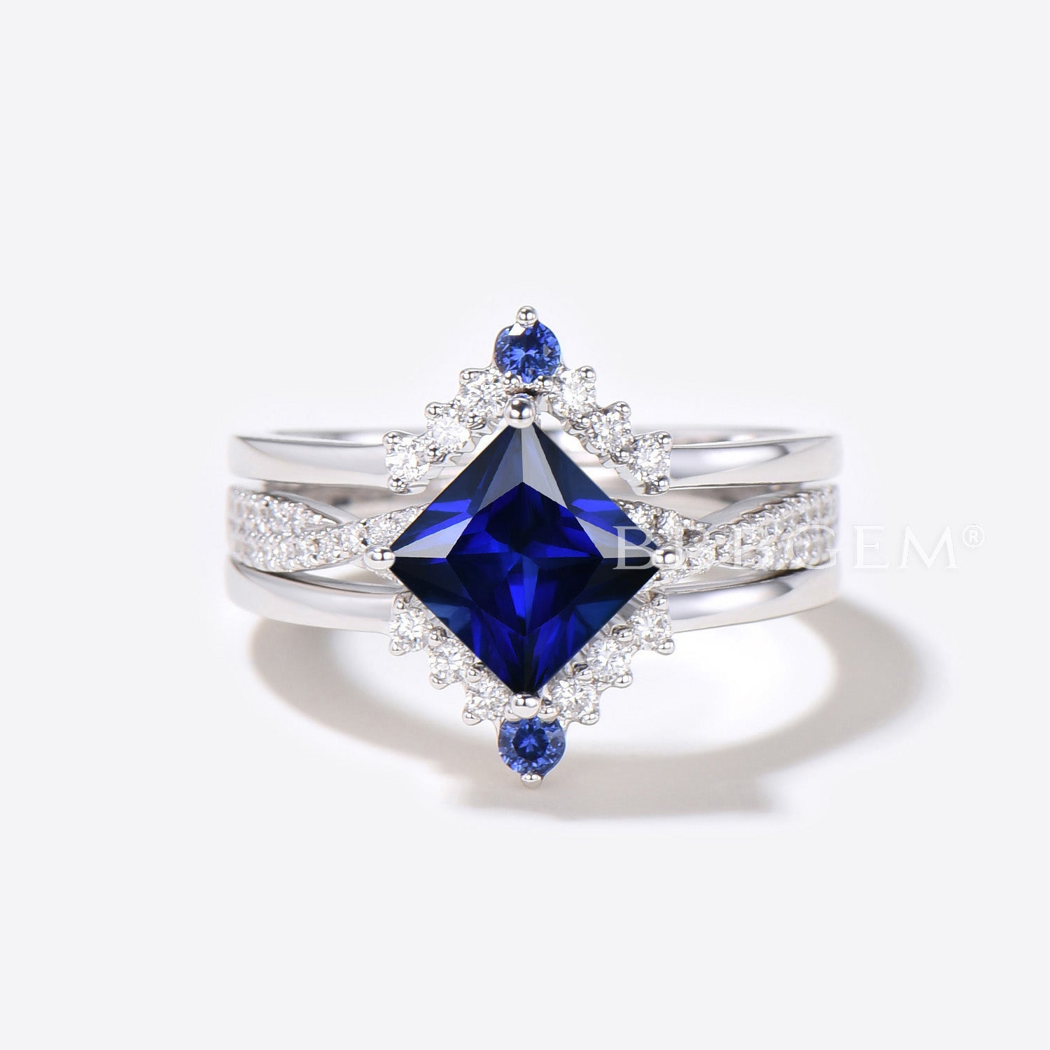 Infinity Twist Sapphire Engagement Ring Set with 3 Diamonds - Elegant Bridal Jewelry for Wedding, Proposal & Anniversary Gifts