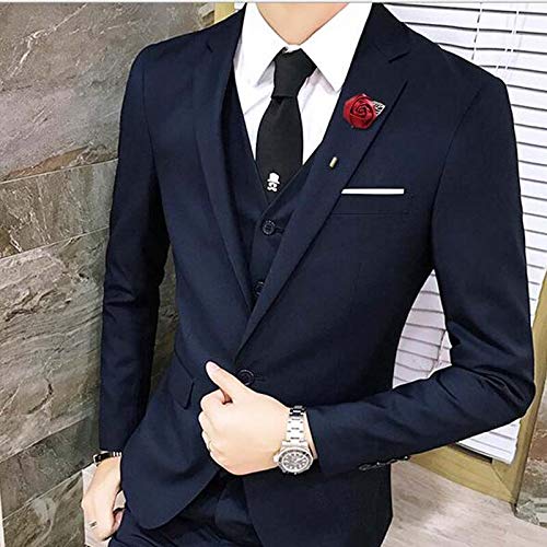 10Pcs Red Silk Satin Rose Boutonniere - Artificial Dried Flower Groom Corsage Pin for Men's Suit, Wedding, Prom & Formal Events - Brooch Style Buttonhole Flower (Black)