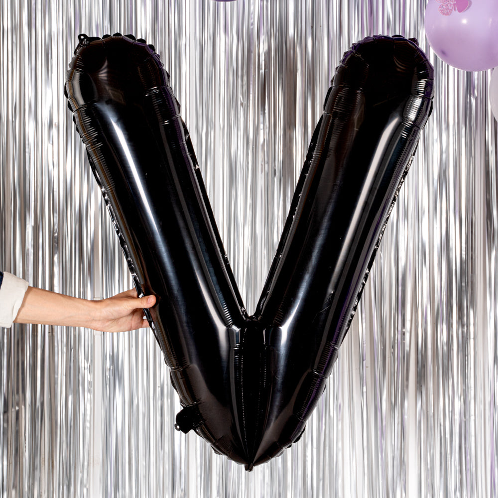 Black Mylar Letter V Balloon - 40 Inch Large Foil Alphabet Balloon for Birthday Party Decorations, Graduation, Baby Shower & Wedding Celebrations