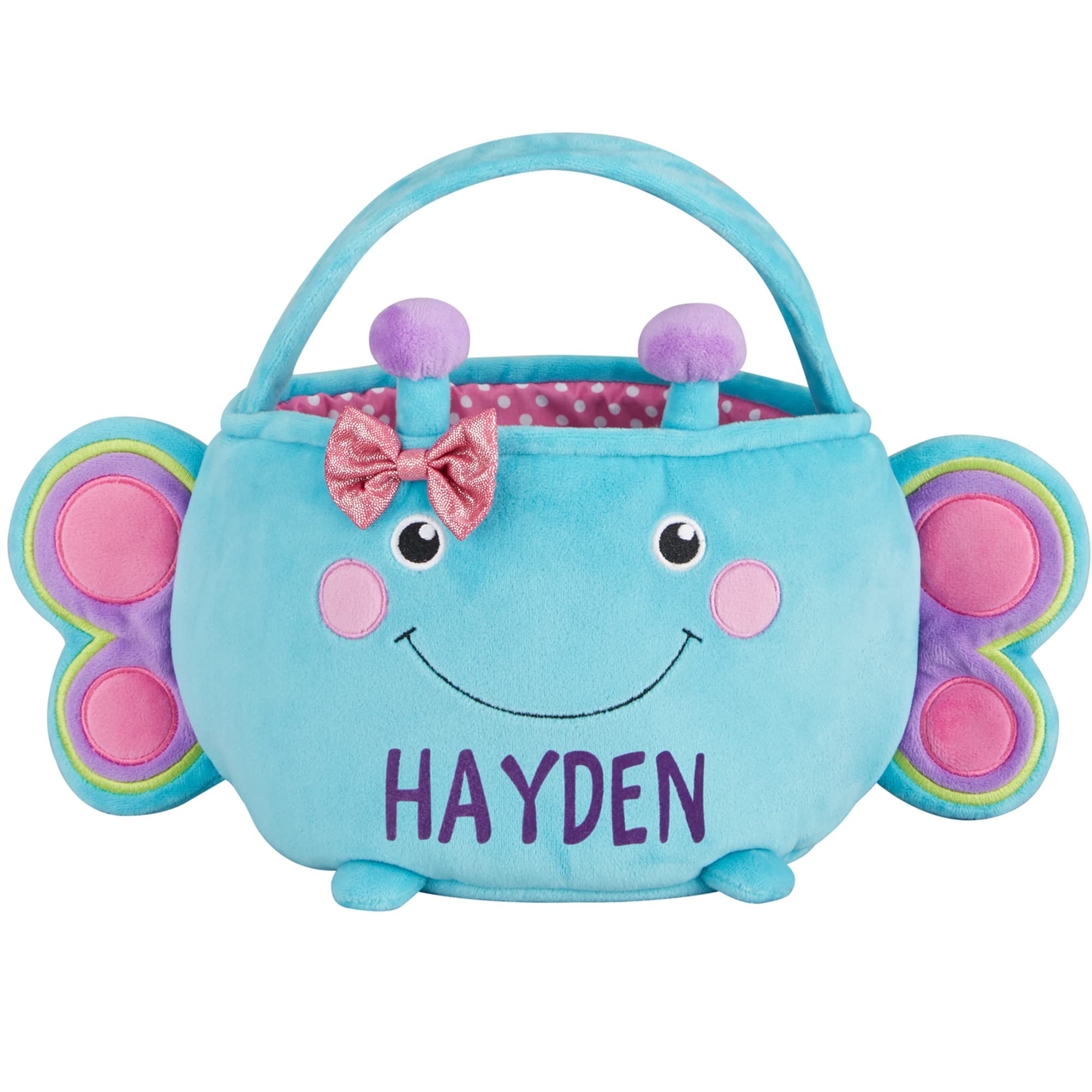 Personalized Easter Basket for Kids - Custom Name Plush Bunny with Fillable Basket - Easter Gift for Boys & Girls - Butterfly Theme - Perfect for Easter Egg Hunts & Spring Celebrations