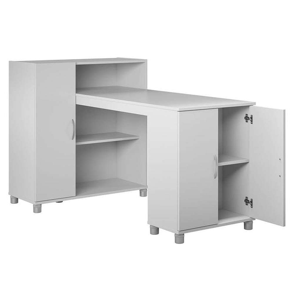 Pemberly Row Transitional Wood Hobby & Craft Desk with Storage Cabinet - Gray Home Office Desk for Artists, Writers & DIY Projects - Perfect for Small Spaces & Craft Rooms