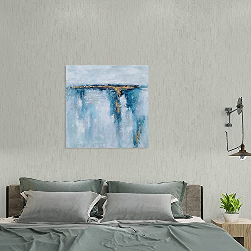 SYGALLERIER Abstract Ocean Canvas Wall Art - Hand Painted Modern 3D Coastal Painting with Gold Foil, Contemporary Square Picture for Living Room, Bedroom & Bathroom Decor | Perfect for Beach House, Coastal Theme & Modern Interior Design