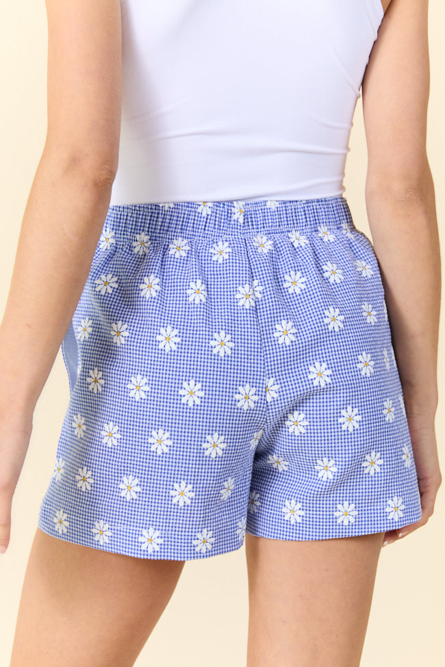 Living My Truth Blue Gingham & Daisies Boxer Shorts for Men - Comfortable Cotton Underwear for Sleep, Lounge & Everyday Wear - Final Sale