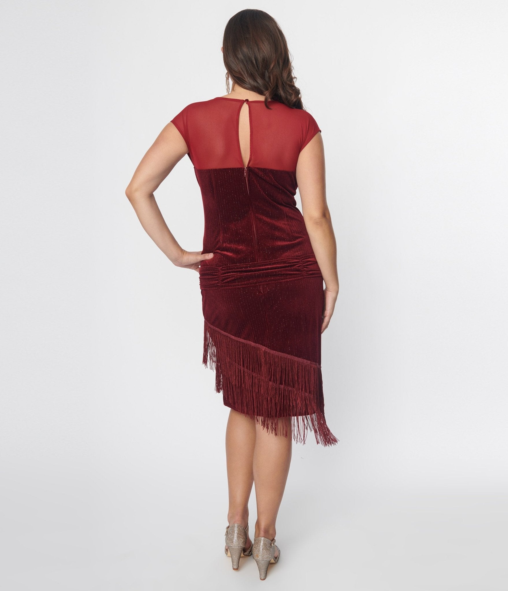 1920s Vintage Burgundy Velvet Fringe Flapper Dress - Roaring 20s Gatsby Party Costume, Halloween Outfit & Jazz Age Themed Event Wear