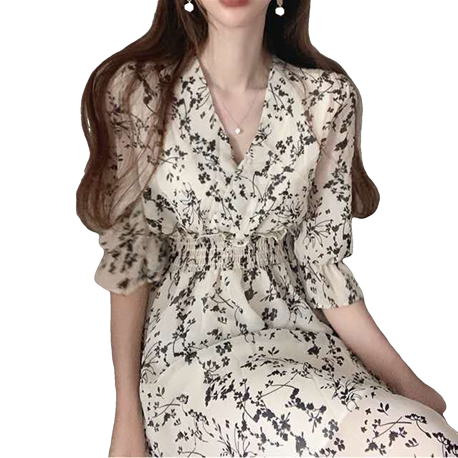 Gothic Lolita Dress for Women - Elegant Retro Floral Chiffon Puff Sleeve V-Neck Dress | Perfect for Cosplay, Tea Parties, and Vintage Fashion Events