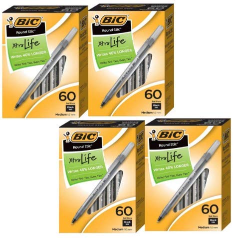 BIC Round Stic Xtra Life Ballpoint Pens - Medium Point 1.0mm, Black Ink, 60 Count (4-Pack) - Smooth Writing for Office, School & Everyday Use