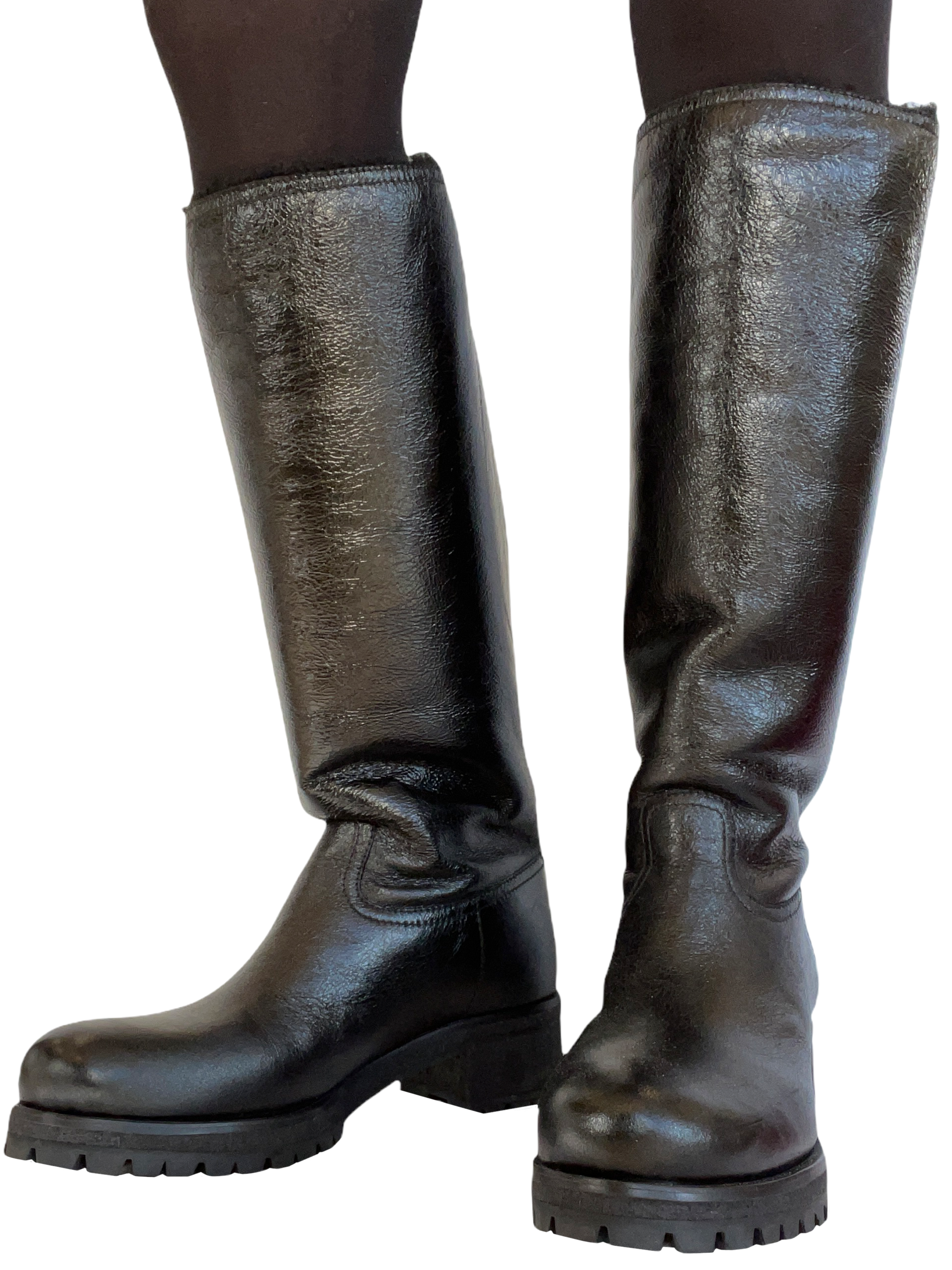 Prada Leather Shearling Lined Boots Women's Size 8.5 - Winter Fashion Boots for Cold Weather & Stylish Outfits