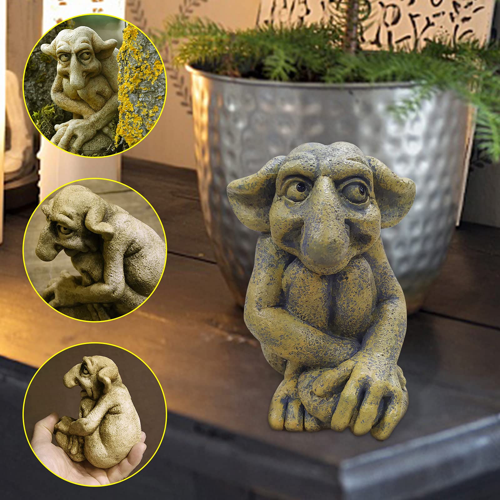 Wnnyy Cast Stone Troll Statue - Gothic Sculpture for Outdoor Garden Decor, Exquisite Stone & Ghost Statues - Perfect for Halloween, Gothic Gardens, and Fantasy Themed Landscaping