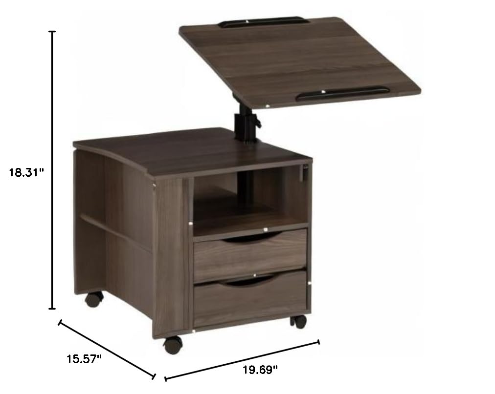 Adjustable Swivel Tilt Nightstand with Storage Drawers & Wheels - Multifunctional Bedside Table, Laptop Cart, and End Table with Magazine Holder - Perfect for Home Office, Bedroom, and Small Spaces (Black Walnut)