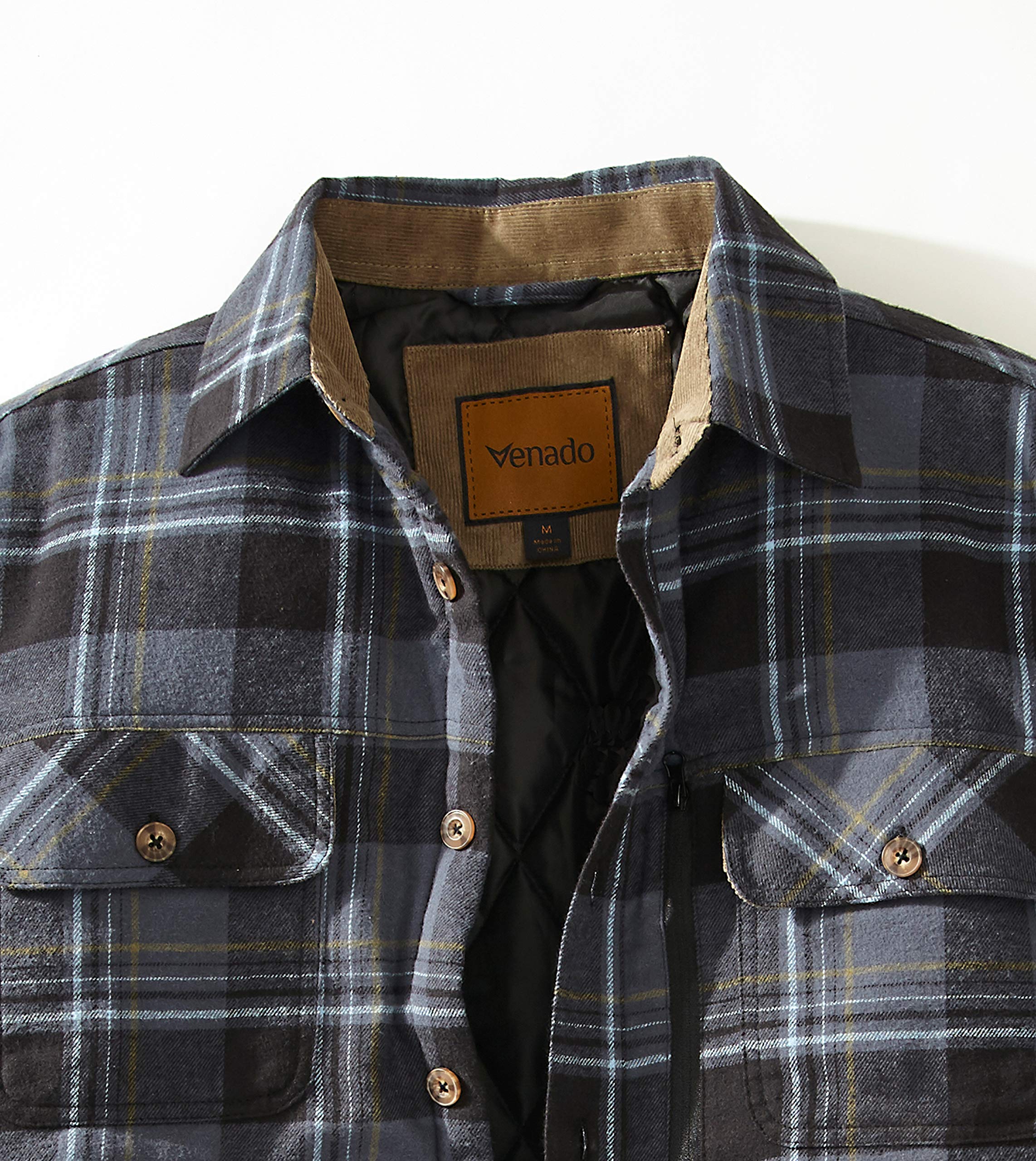 Venado Men's Plaid Flannel Shirt Jacket - Long Sleeve Quilted Lined Brushed Flannel Shirt for Outdoor Camping, Hiking & Casual Wear