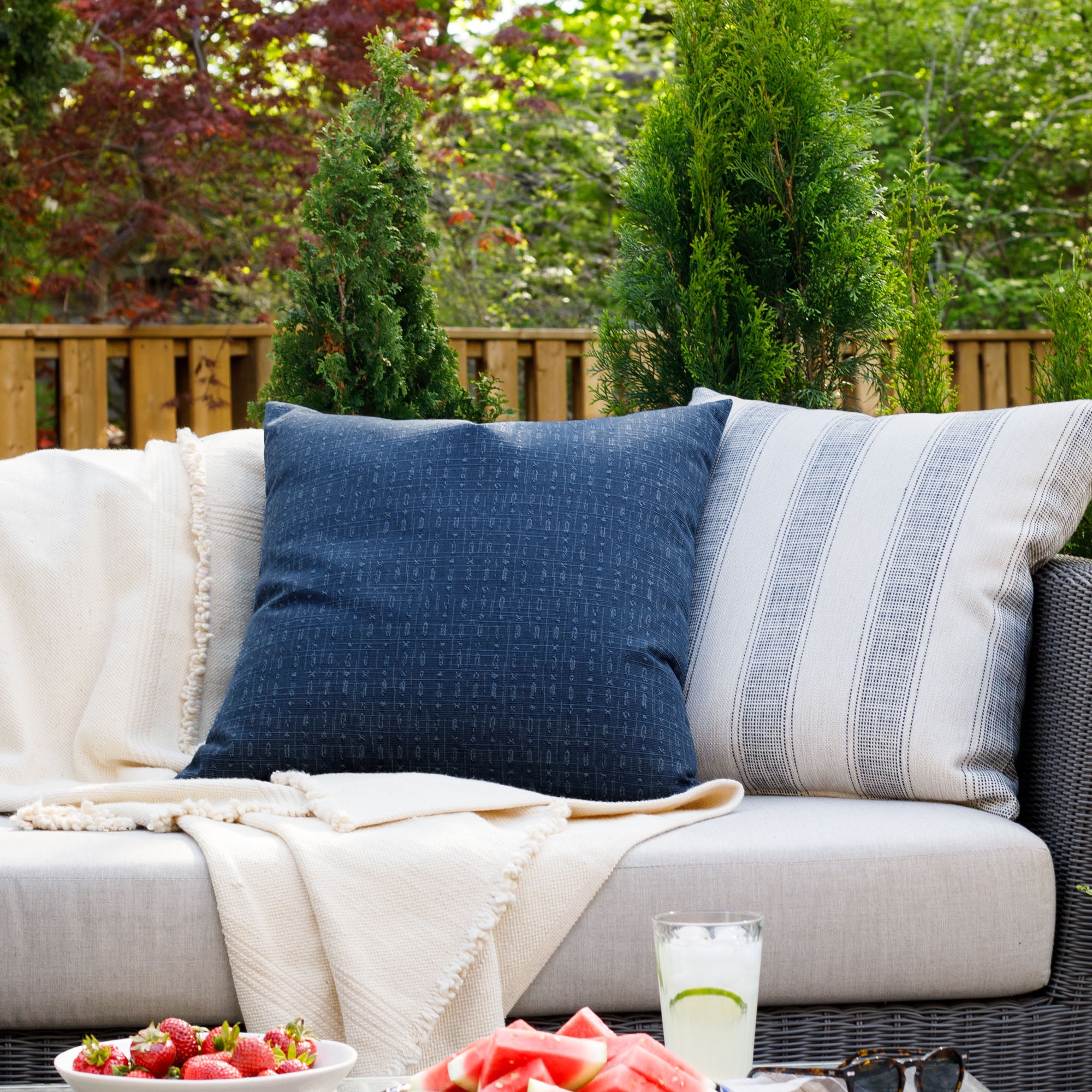 Embrace 22x22 Outdoor Pillow in Indigo - Waterproof Decorative Throw Pillow for Patio Furniture, Garden, Poolside & Porch