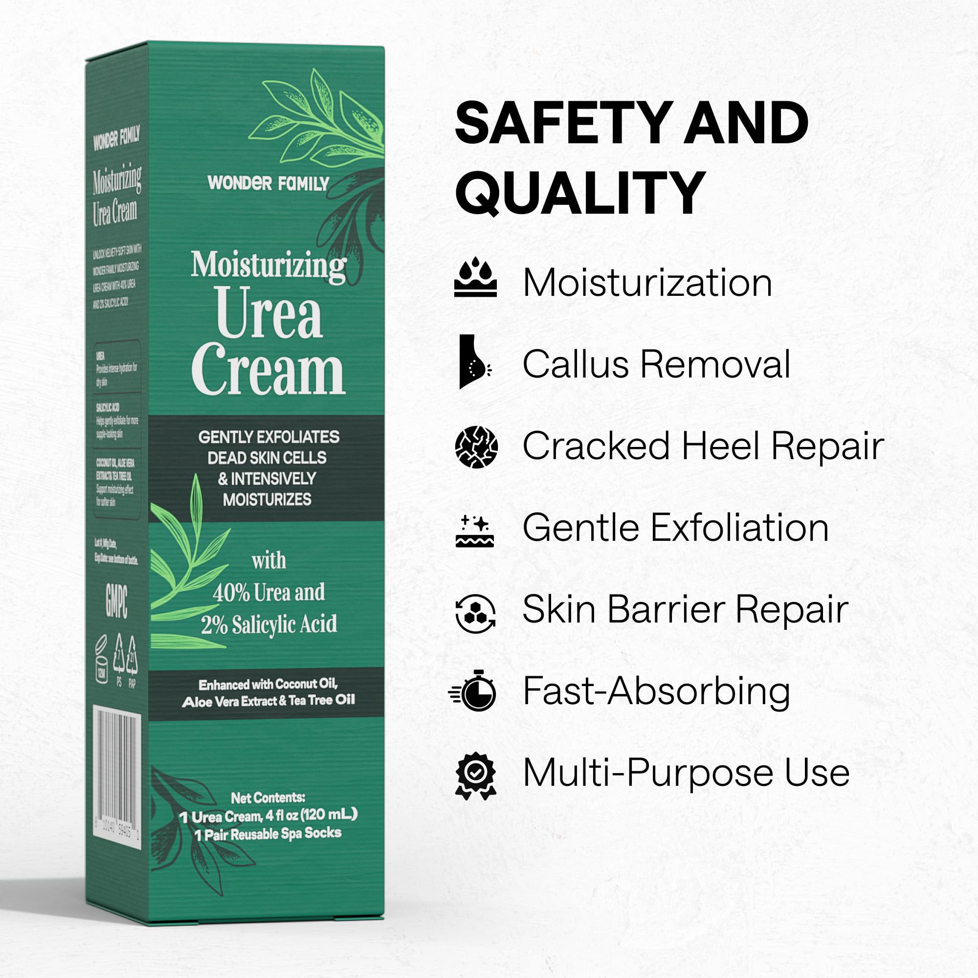 40% Urea Foot Cream with 2% Salicylic Acid, Aloe & Tea Tree Oil - Maximum Strength Athlete's Foot Treatment & Cracked Heel Repair - Intense Moisturizing Dry Skin Cream for Hands & Feet - Perfect for Daily Foot Care & Cracked Skin Relief