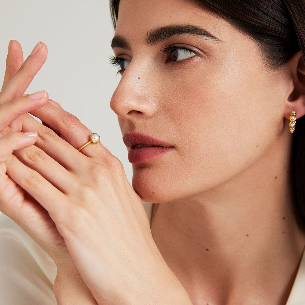 Pearl Catalina Mini Gemstone Stacking Ring - Dainty Adjustable Gold Silver Rings for Women, Perfect for Layering & Everyday Wear - Gift for Her, Birthday, Anniversary, Valentine's Day