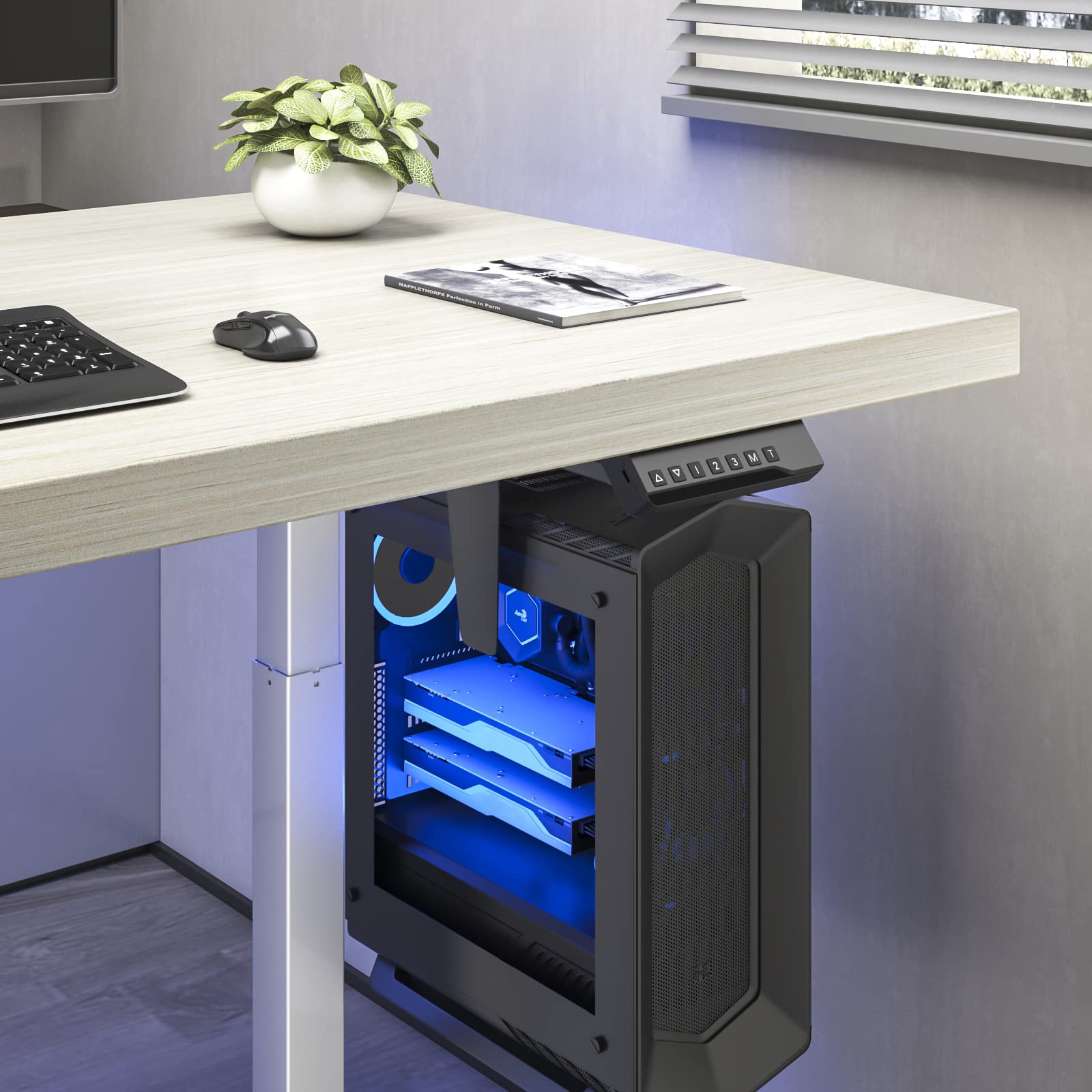 WALI Under Desk Computer Mount - Adjustable PC Case Holder with 360° Swivel & Secure Lock System (PCH001, Black) | Perfect for Home Office & Gaming Setup Space Saving Solution