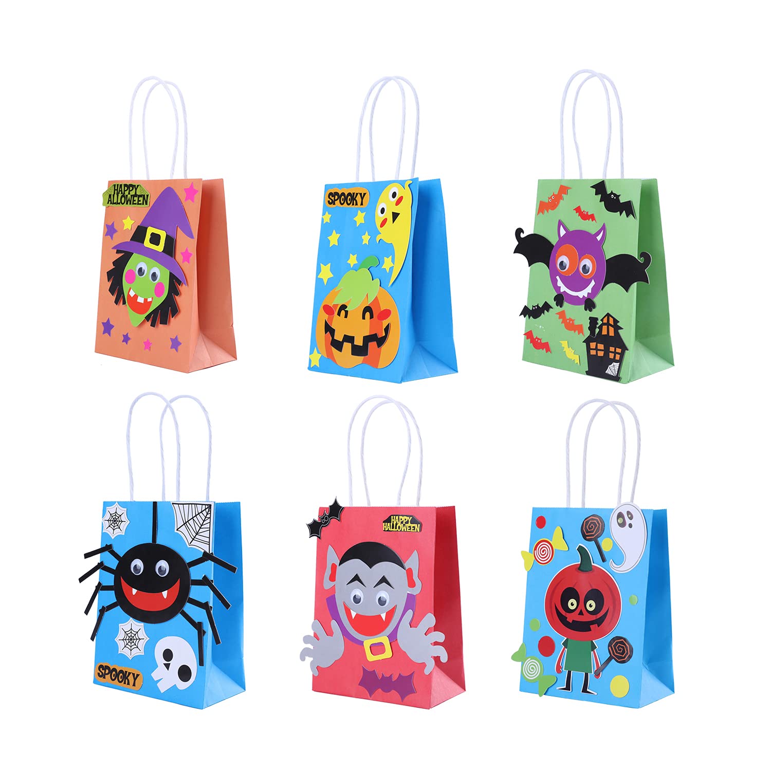 6 Pack Halloween Candy Bags - DIY Trick or Treat Bags with Cute Cartoon Patterns, Paper Goodie Bags for Halloween Party Decorations & Supplies | Perfect for Trick-or-Treating, Classroom Treats & Halloween Party Favors