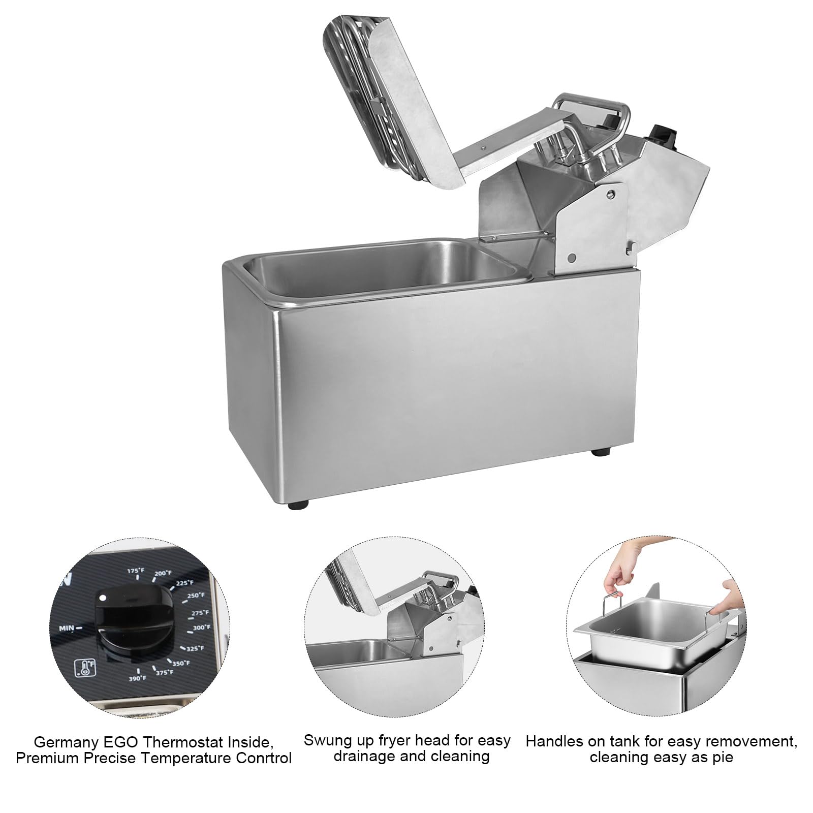 Crosson 10Lbs Electric Countertop Deep Fryer - 4.5L Capacity with Removable 304 Stainless Steel Oil Tank & Basket | Easy Clean Rotary Fryer Head, 30-Minute Timer | Perfect for Home Cooking, Restaurants & Catering - Fry Chicken, Fish, Donuts & More
