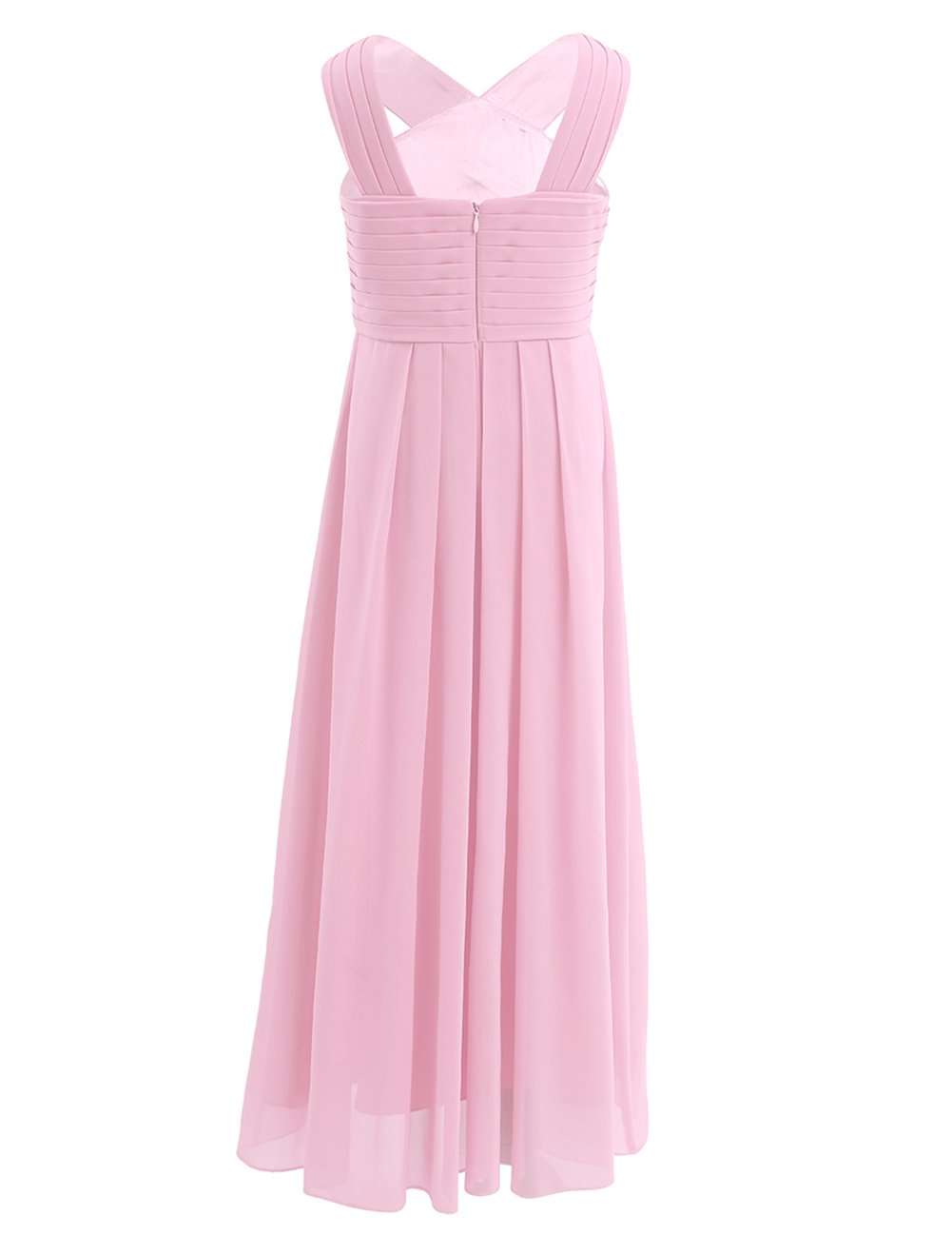 Elegant Girls Chiffon Criss Cross Straps Pleated Flower Girl Dress for Formal Events, Prom & Weddings – Perfect for Flower Girls, Pageants, and Special Occasions
