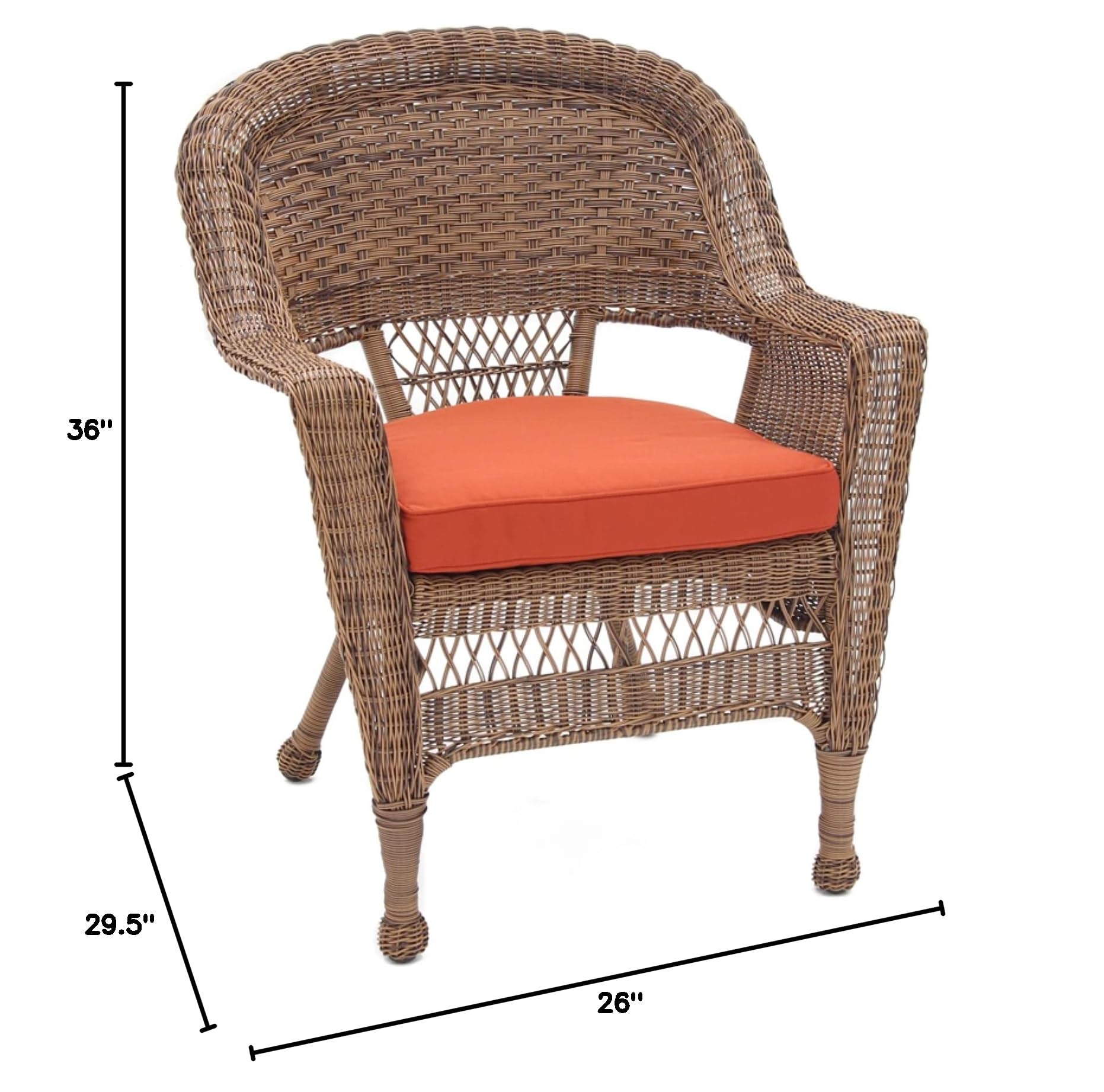 Jeco Wicker Patio Chairs with Red Cushions - Set of 2 Rattan Outdoor Dining Chairs in Honey Brown Color (W00205) - Perfect for Garden, Poolside, and Backyard Relaxation