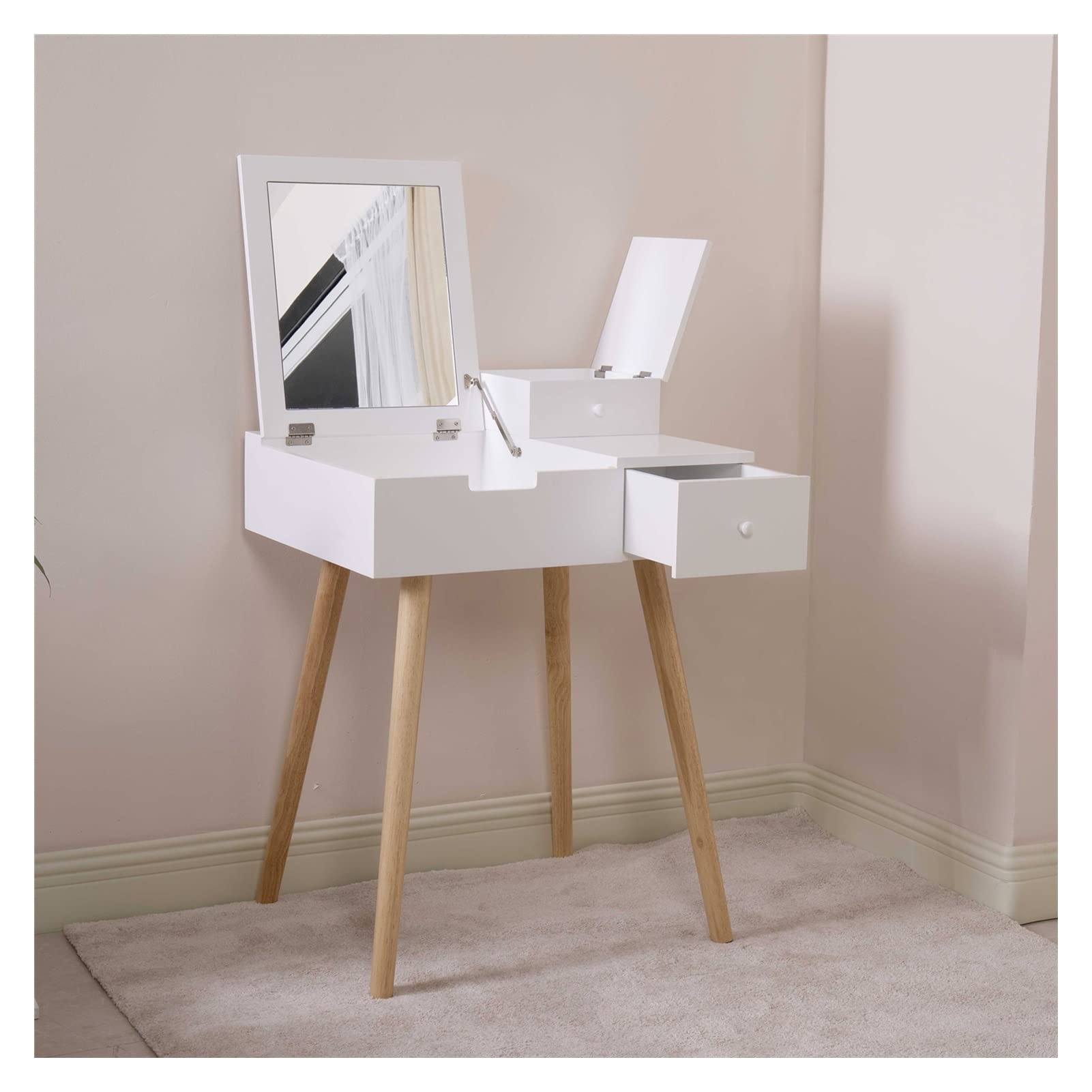 ZSY White Wooden Vanity Desk with Flip-Top Mirror - Multifunctional Dressing Table, Writing Desk & Computer Workstation for Bedroom, Home Office, and Makeup Area