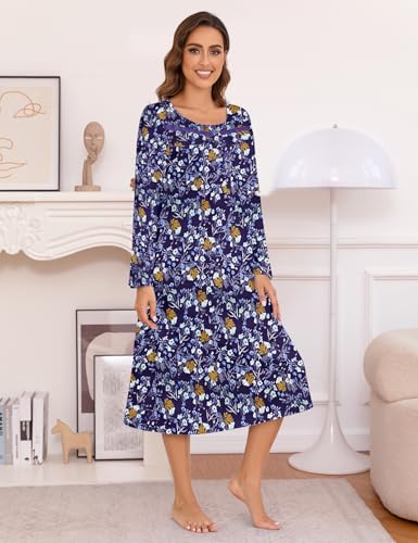 Long Sleeve-flowers on Navy Blue